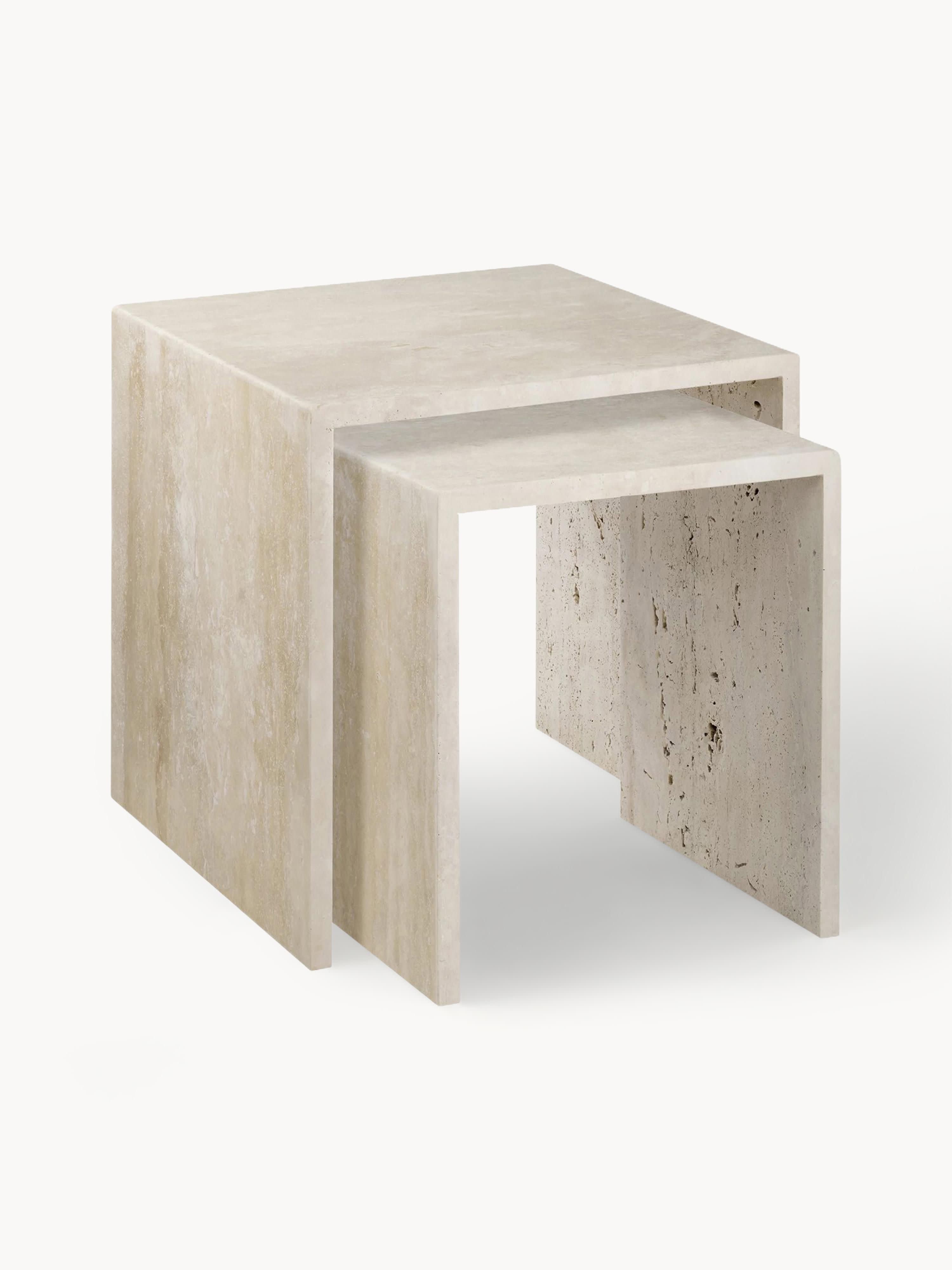 Varu Travertine Side Tables, Set of 2
