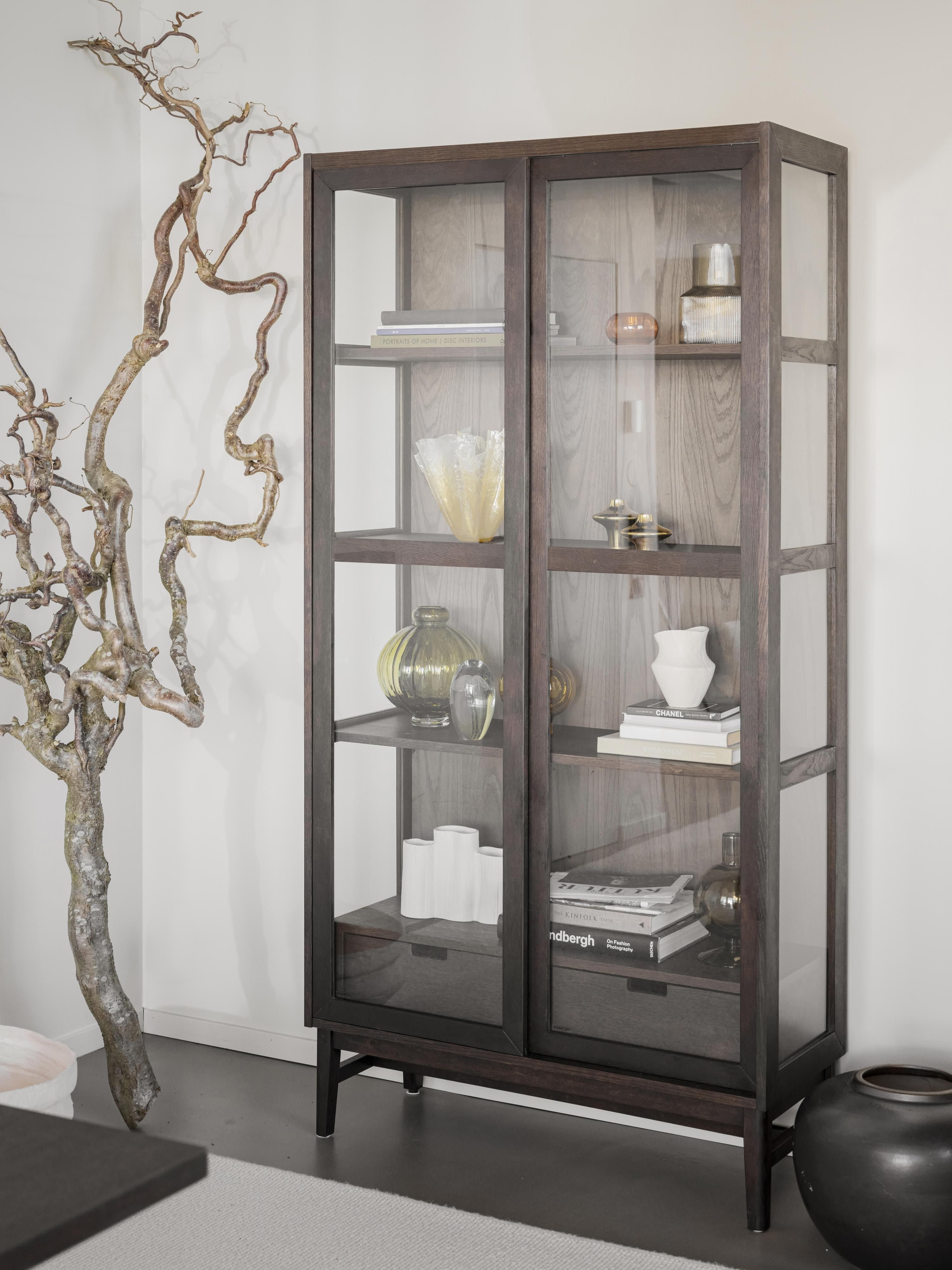 Hazelton Wooden Display Cabinet with Sliding Doors