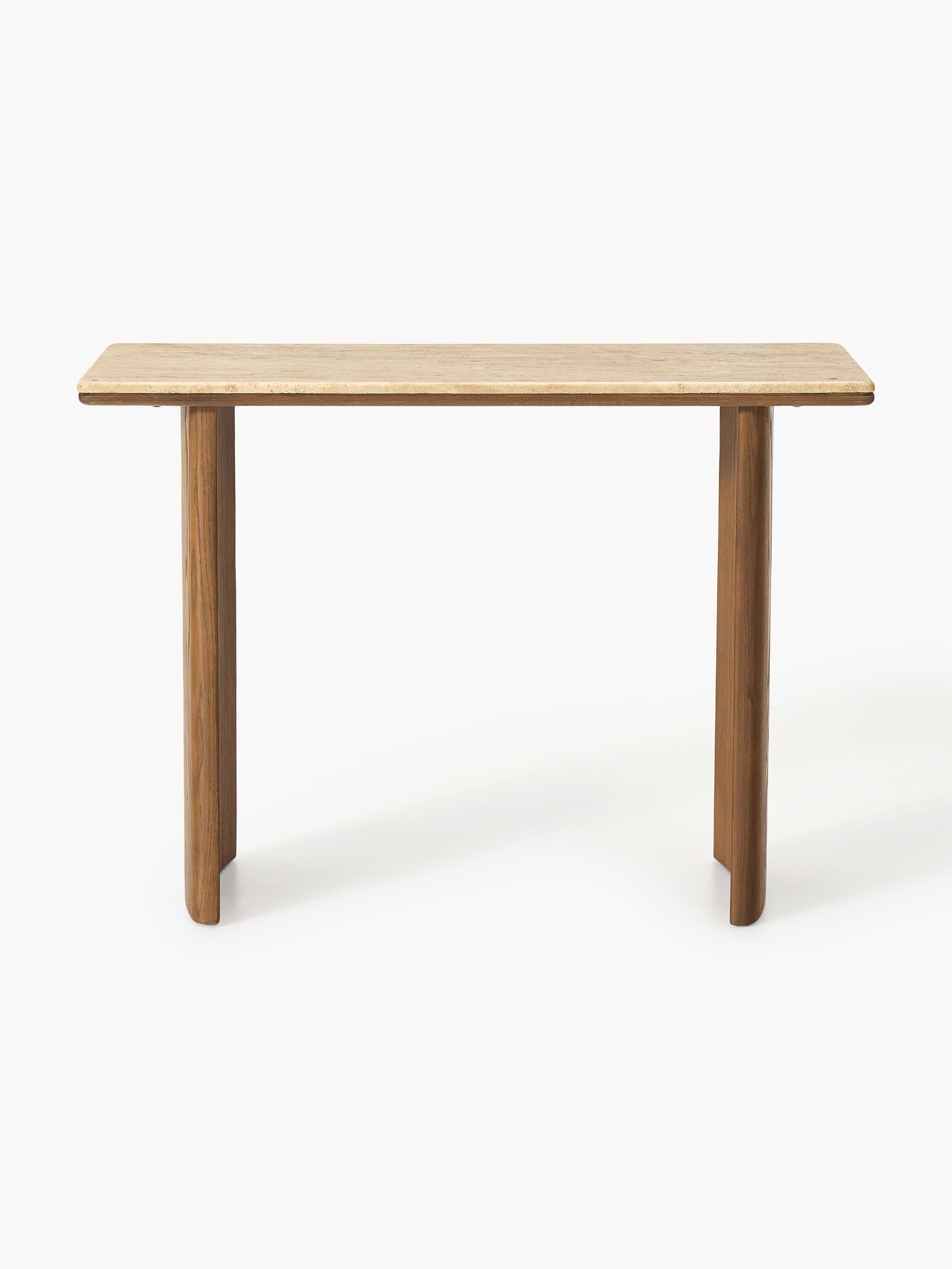 Chandler Oak Wood Console Table with Travertine Table Top