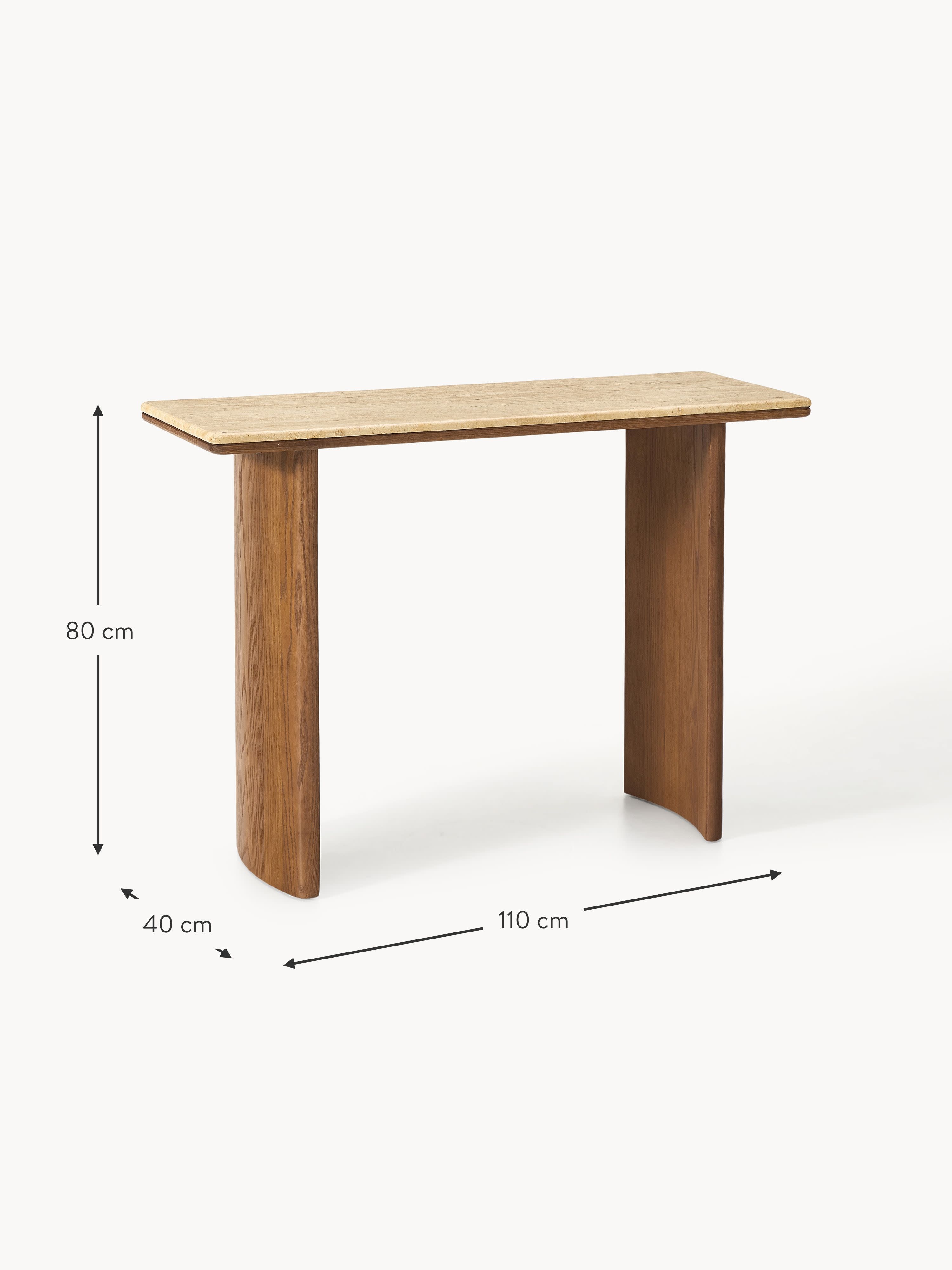 Chandler Oak Wood Console Table with Travertine Table Top