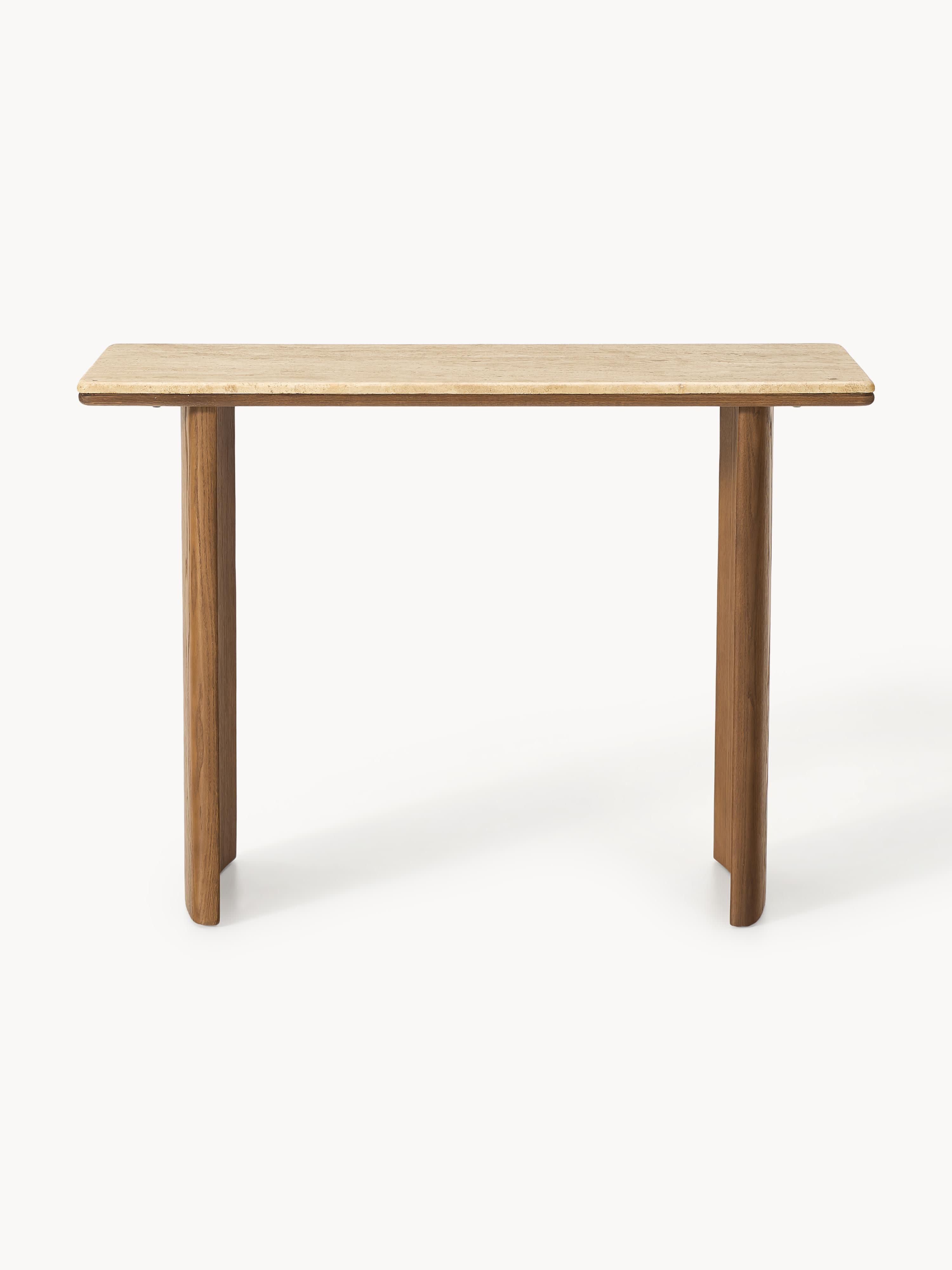 Chandler Oak Wood Console Table with Travertine Table Top