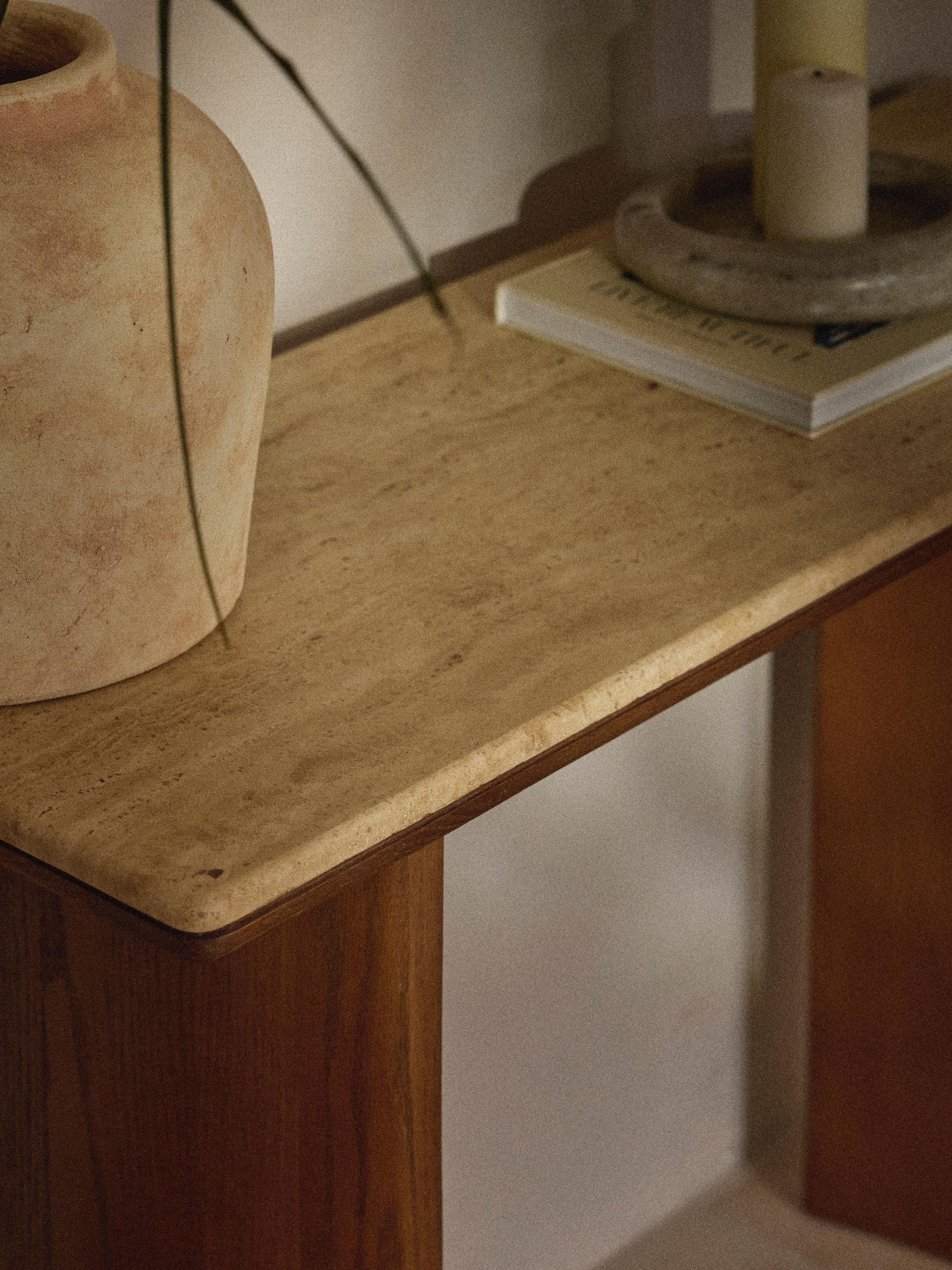 Chandler Oak Wood Console Table with Travertine Table Top