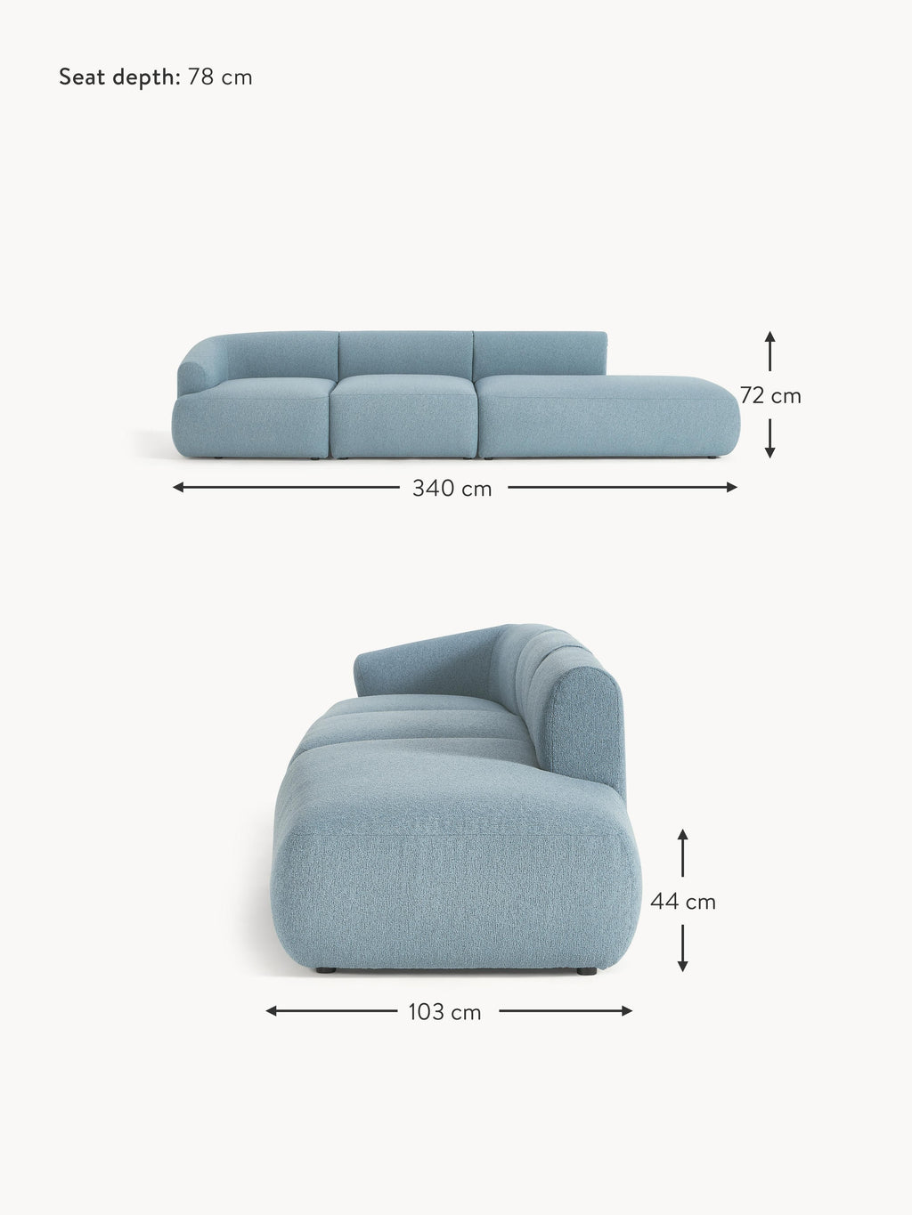 Sofia Modular Bouclé Chaise (4-seater)