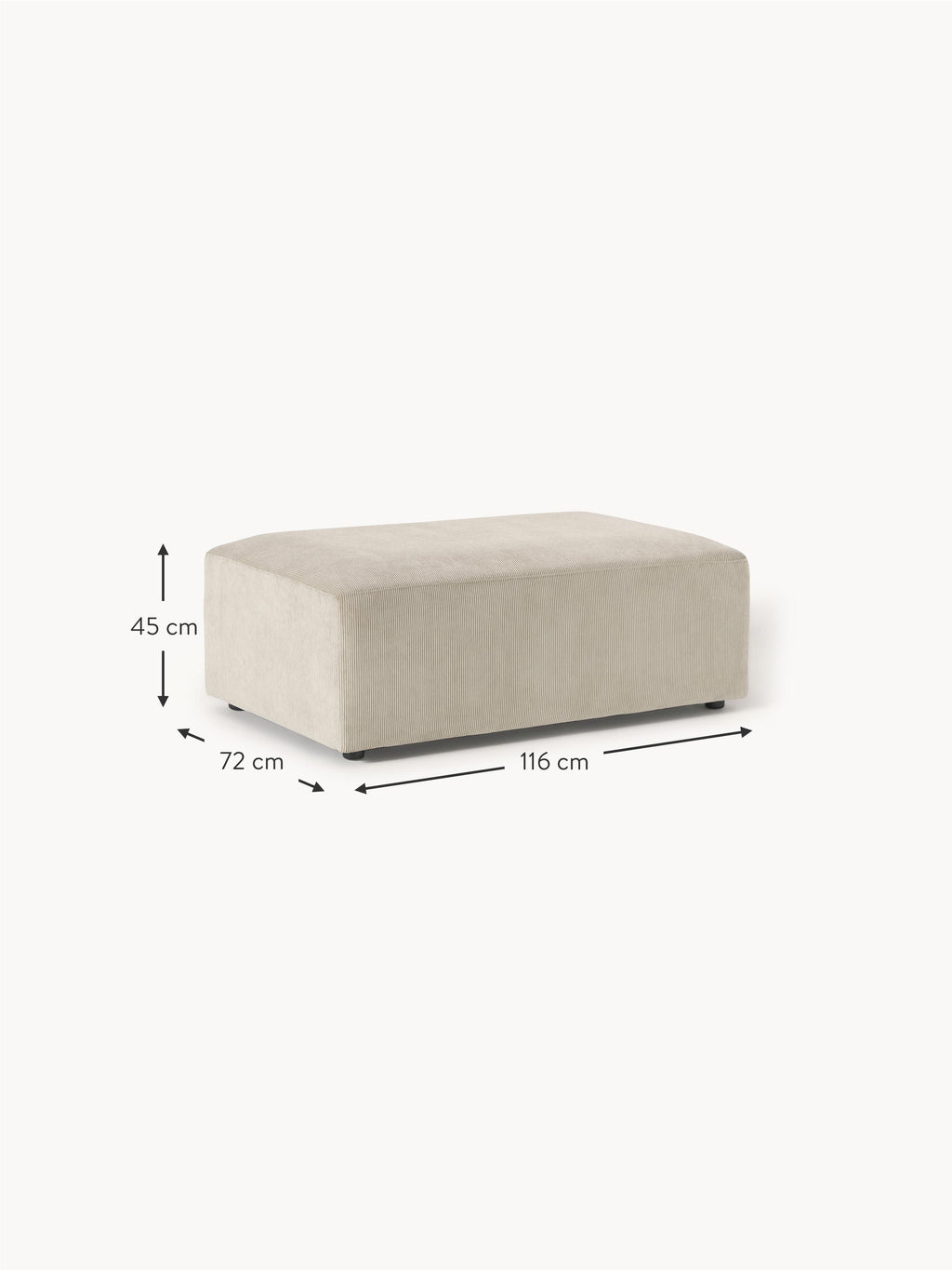 Melva Corduroy XL Ottoman, W 116 x D 72 cm