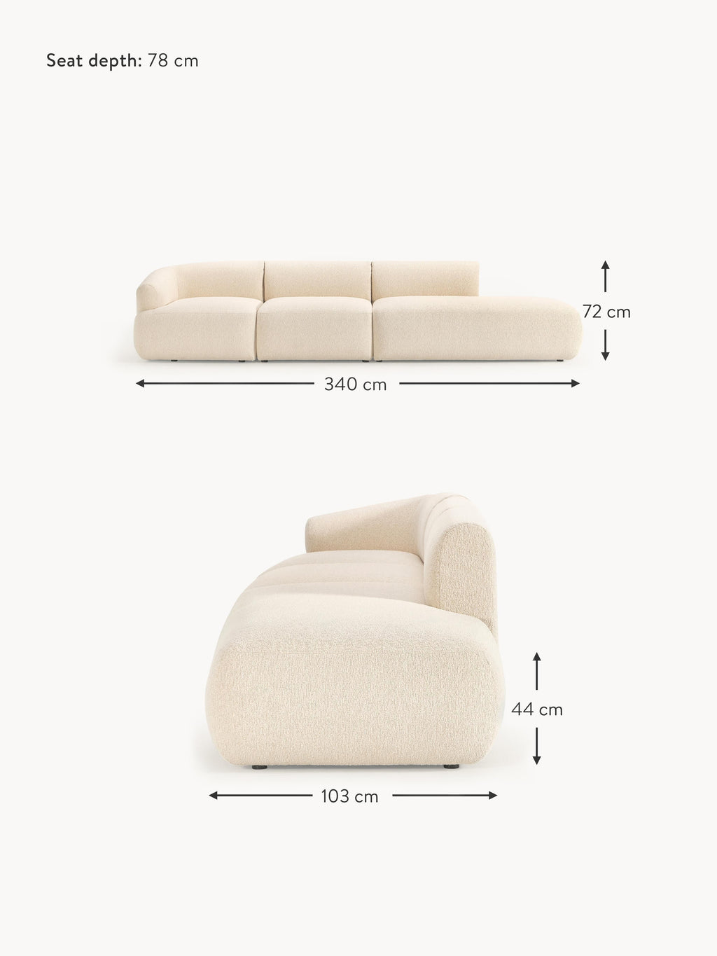 Sofia Modular Bouclé Chaise (4-seater)