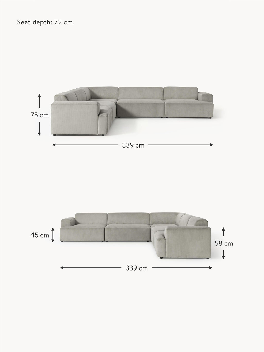 Melva Corduroy Corner Sofa (4-seater)