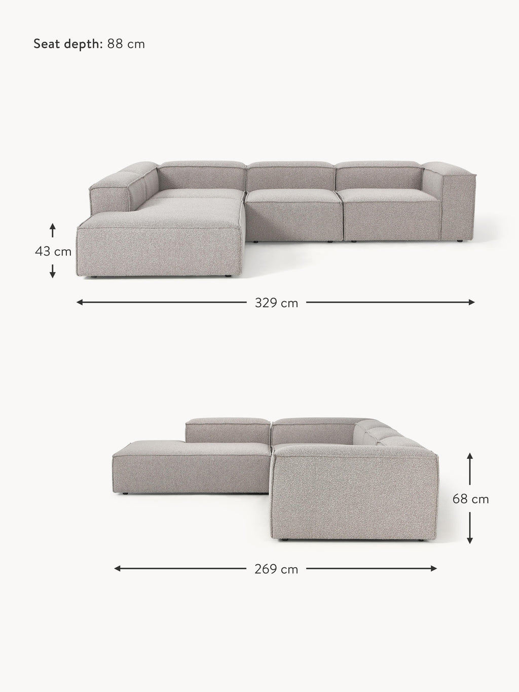 Lennon Bouclé Modular Corner Sofa (4-seater)