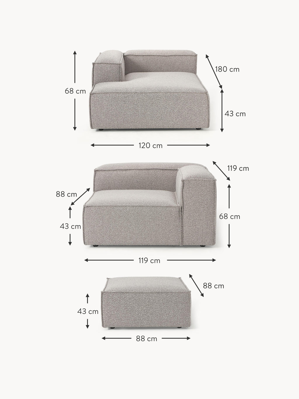 Lennon Bouclé Modular Corner Sofa (4-seater)