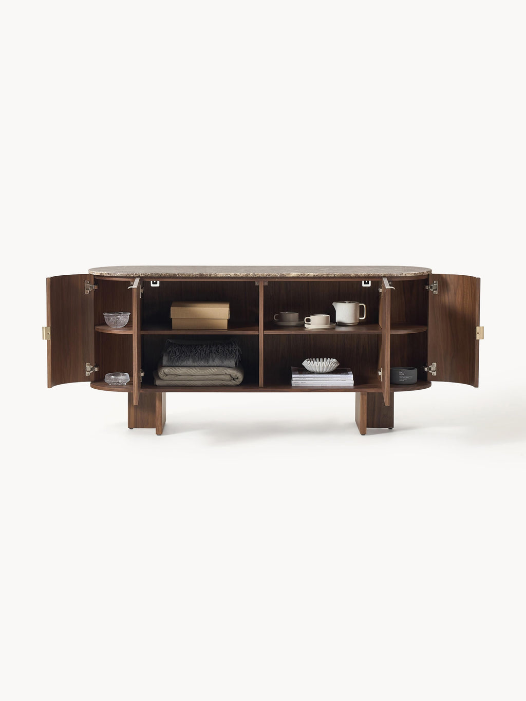 Zumi Wooden Sideboard with Rounded Corners and Marble Top