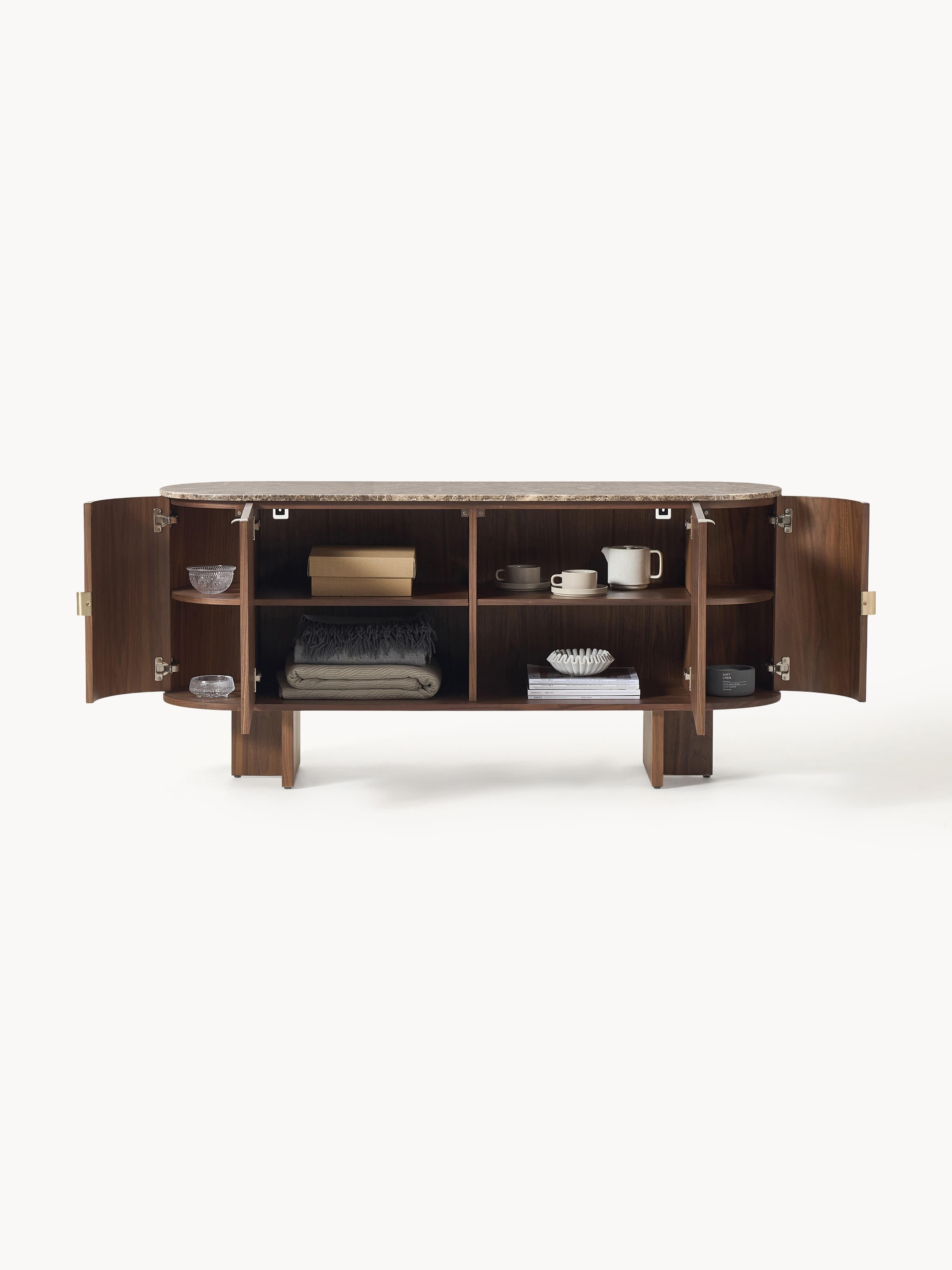 Zumi Wooden Sideboard with Rounded Corners and Marble Top