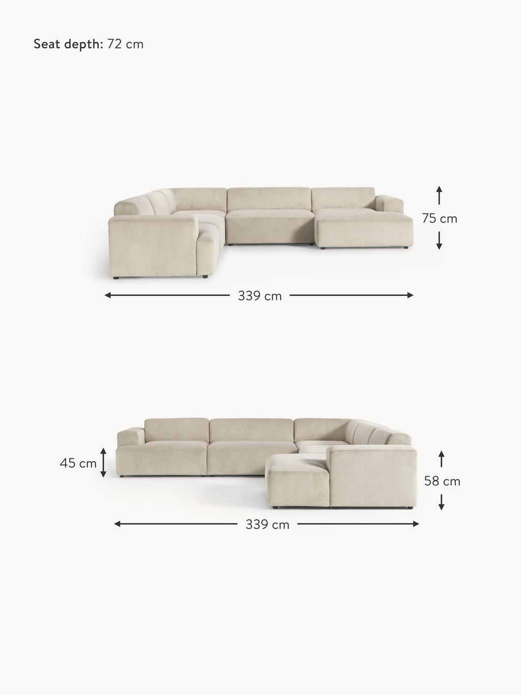 Melva XL Corduroy Corner Sofa