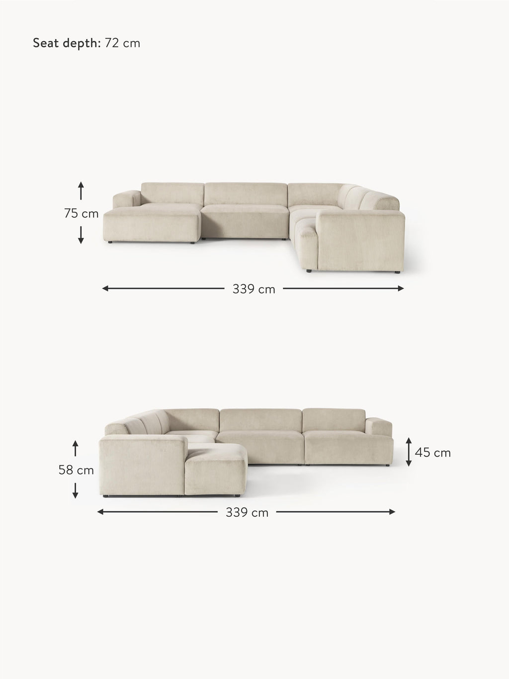 Melva XL Corduroy Corner Sofa
