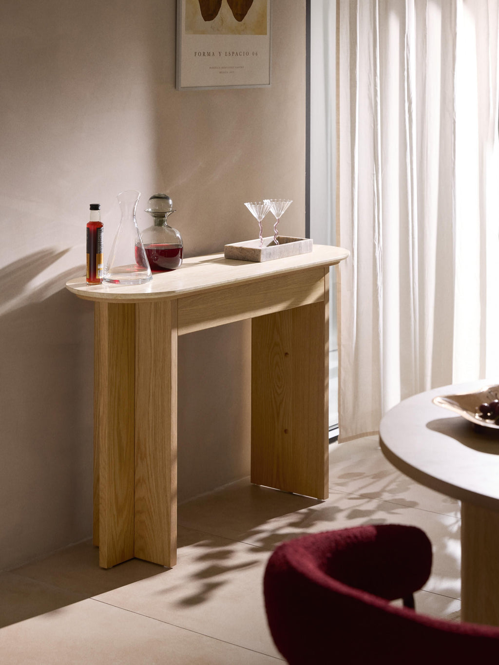 Zumi Wooden Console Table with Travertine Top