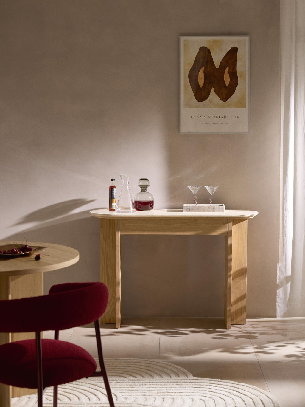 Zumi Wooden Console Table with Travertine Top