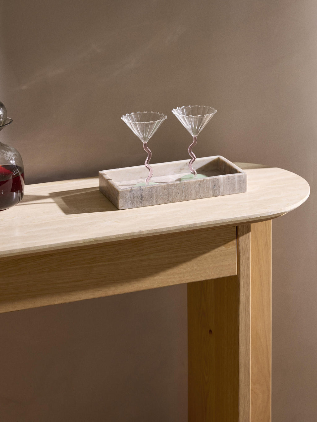 Zumi Wooden Console Table with Travertine Top