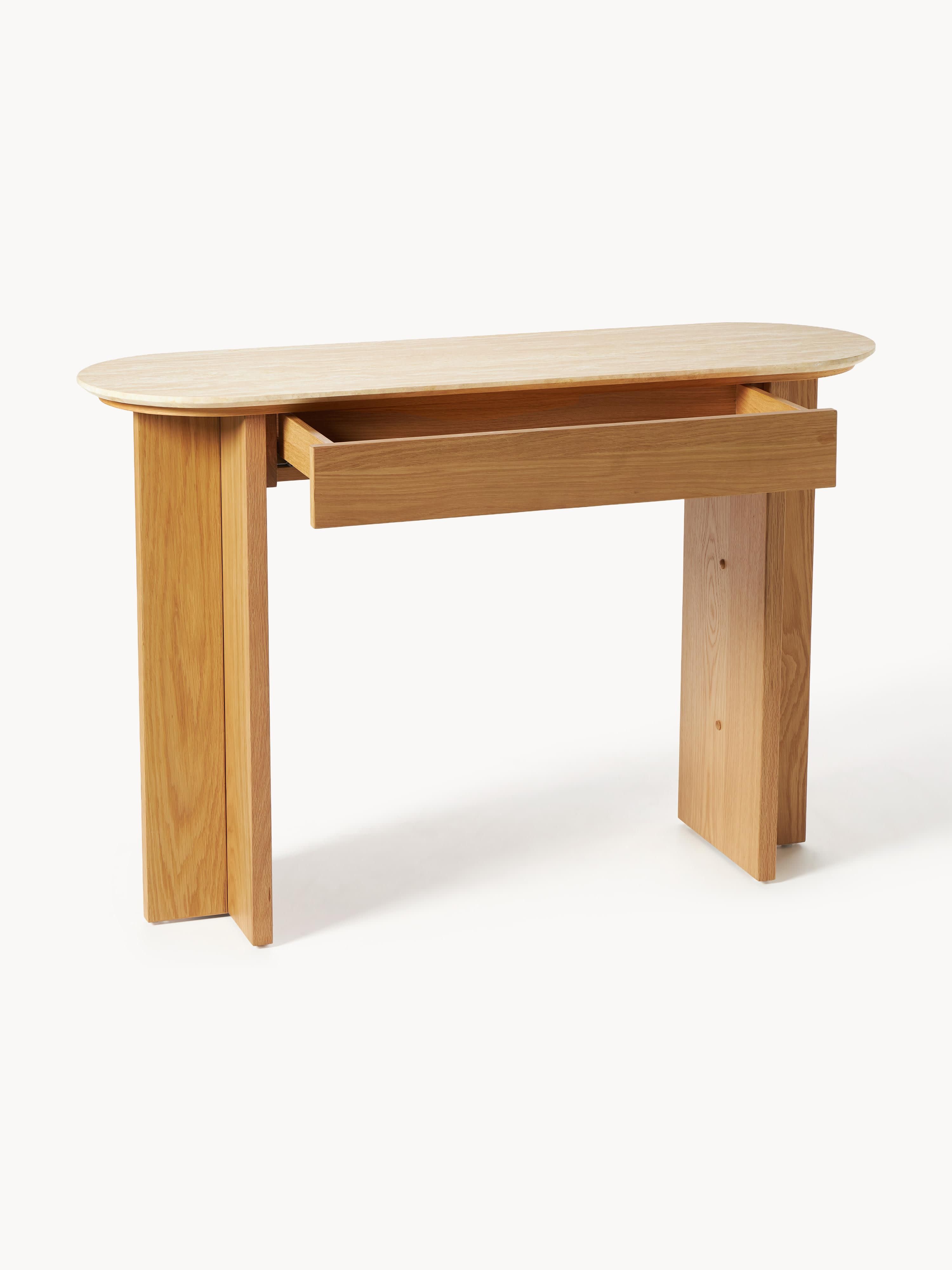 Zumi Wooden Console Table with Travertine Top