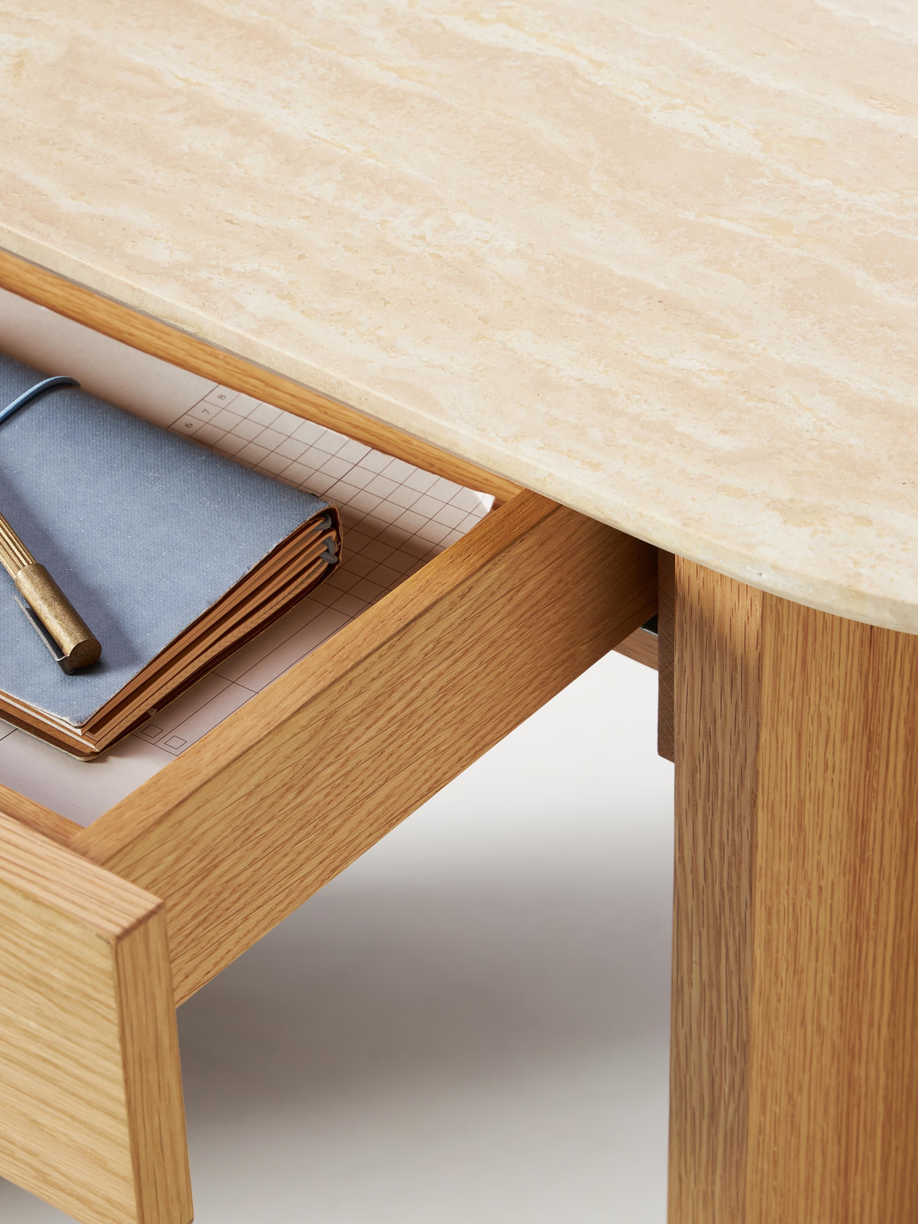 Zumi Wooden Console Table with Travertine Top