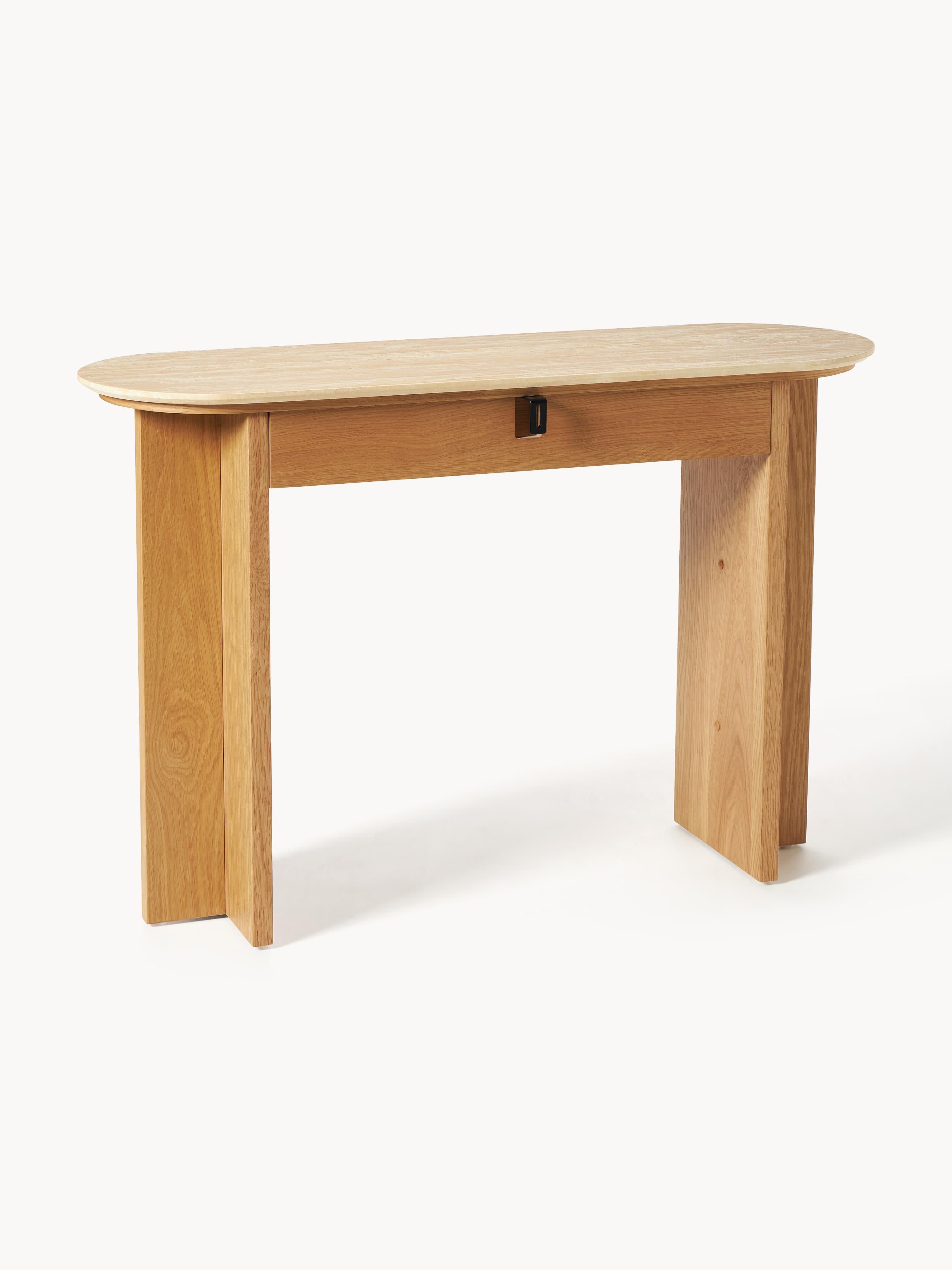 Zumi Wooden Console Table with Travertine Top