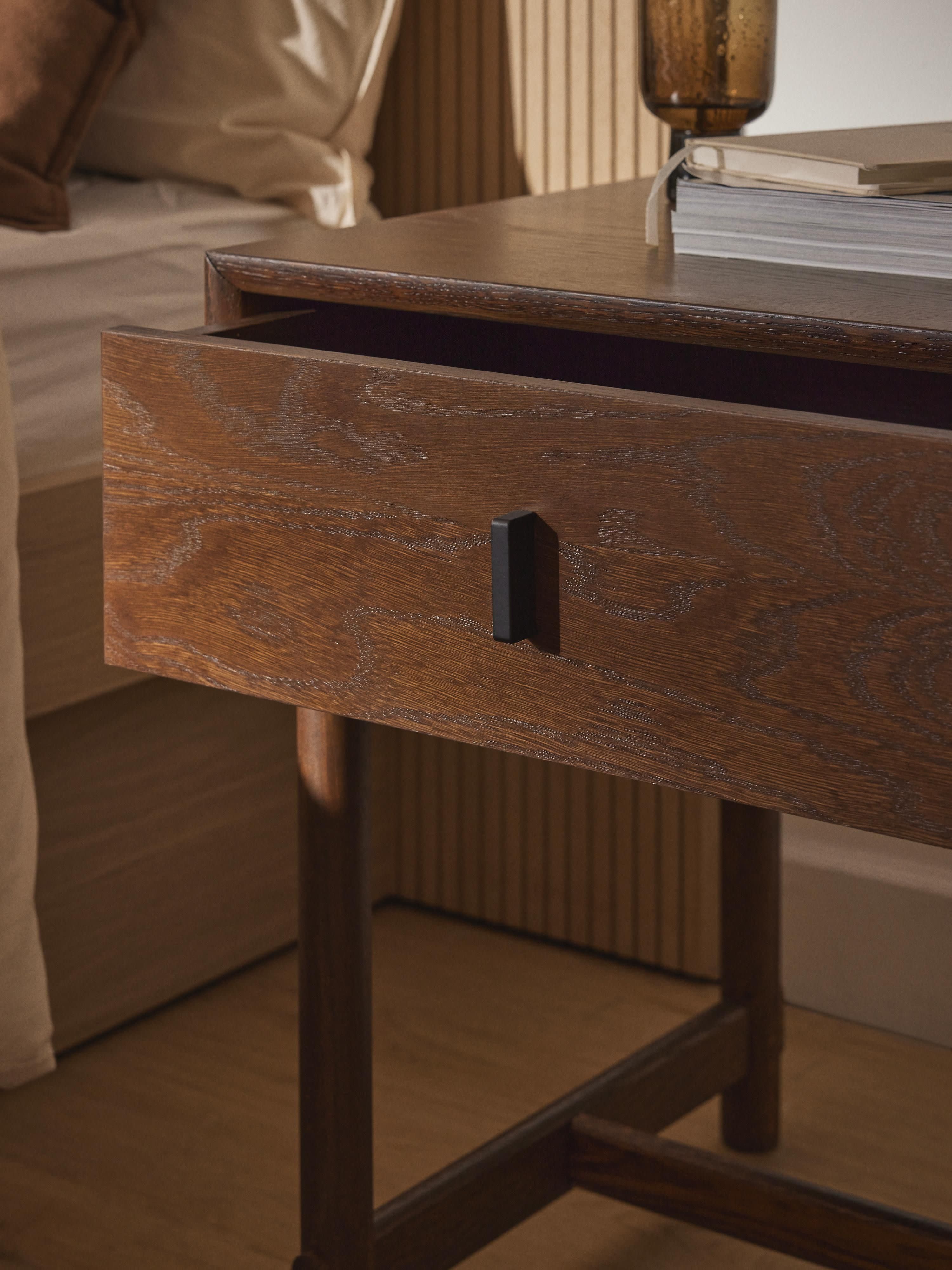 Diana Oak Wood Bedside Table with Drawer