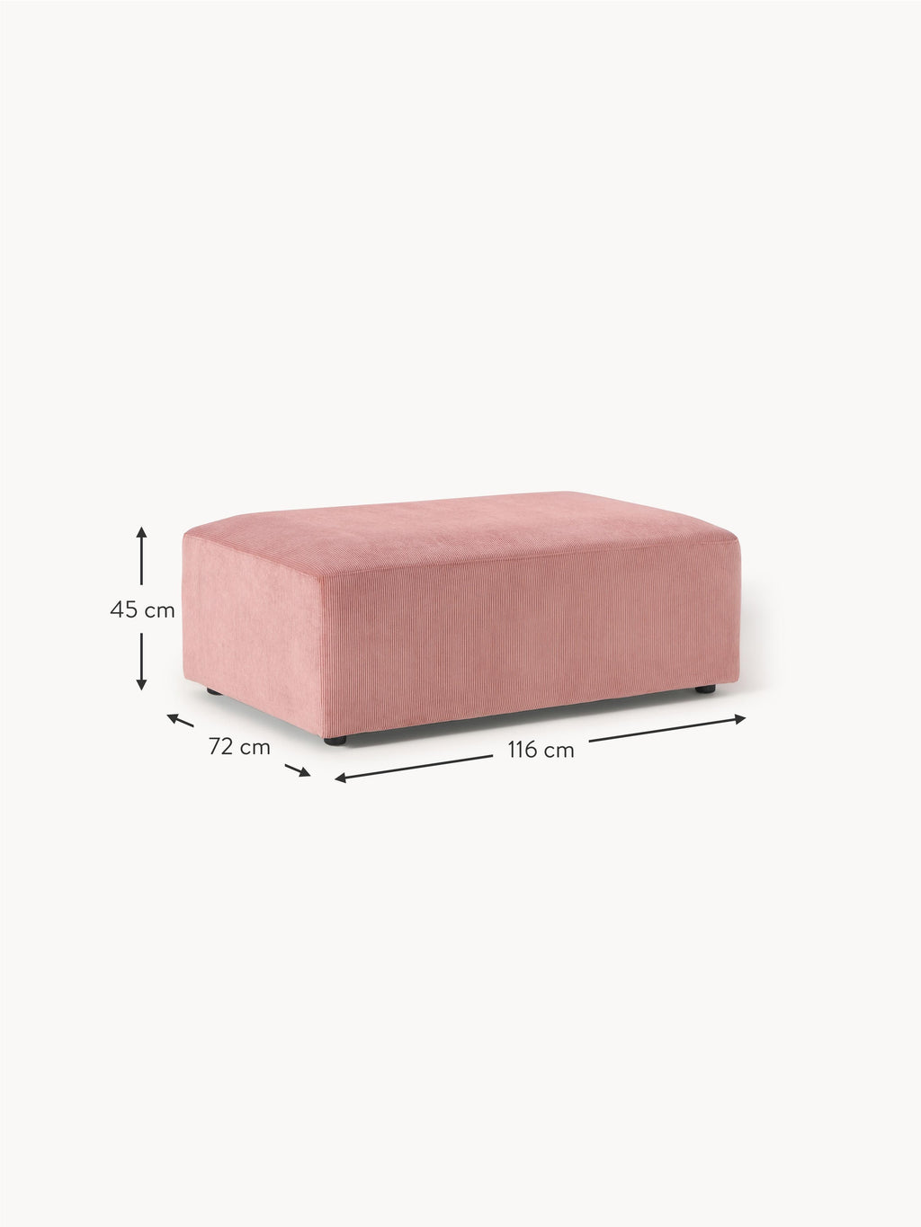 Melva Corduroy XL Ottoman, W 116 x D 72 cm