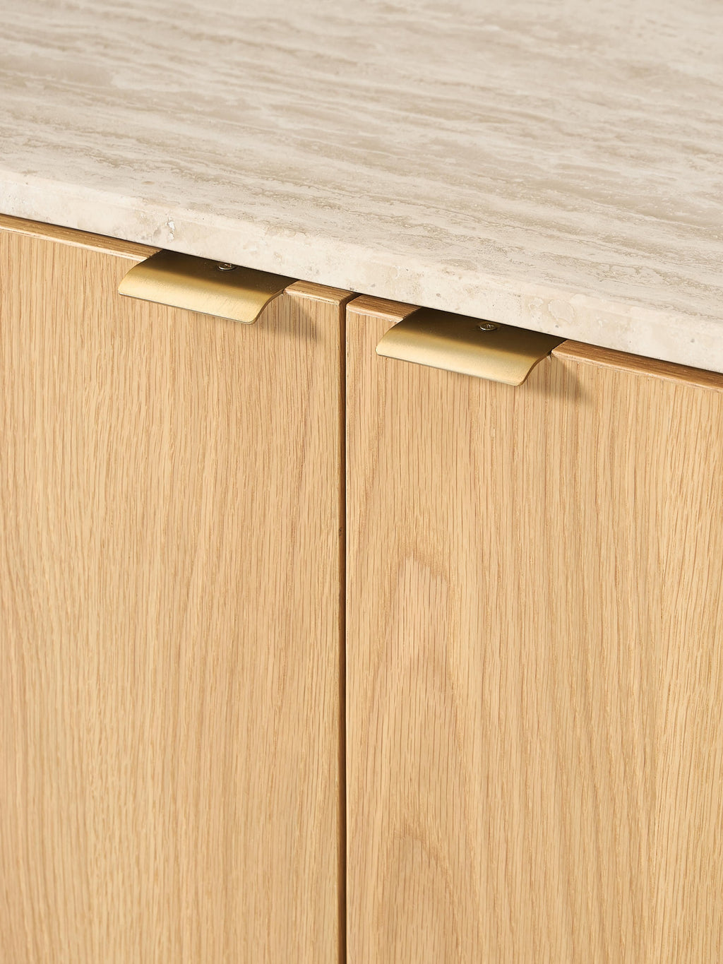 Zumi Wooden Sideboard with Rounded Corners and Travertine Top