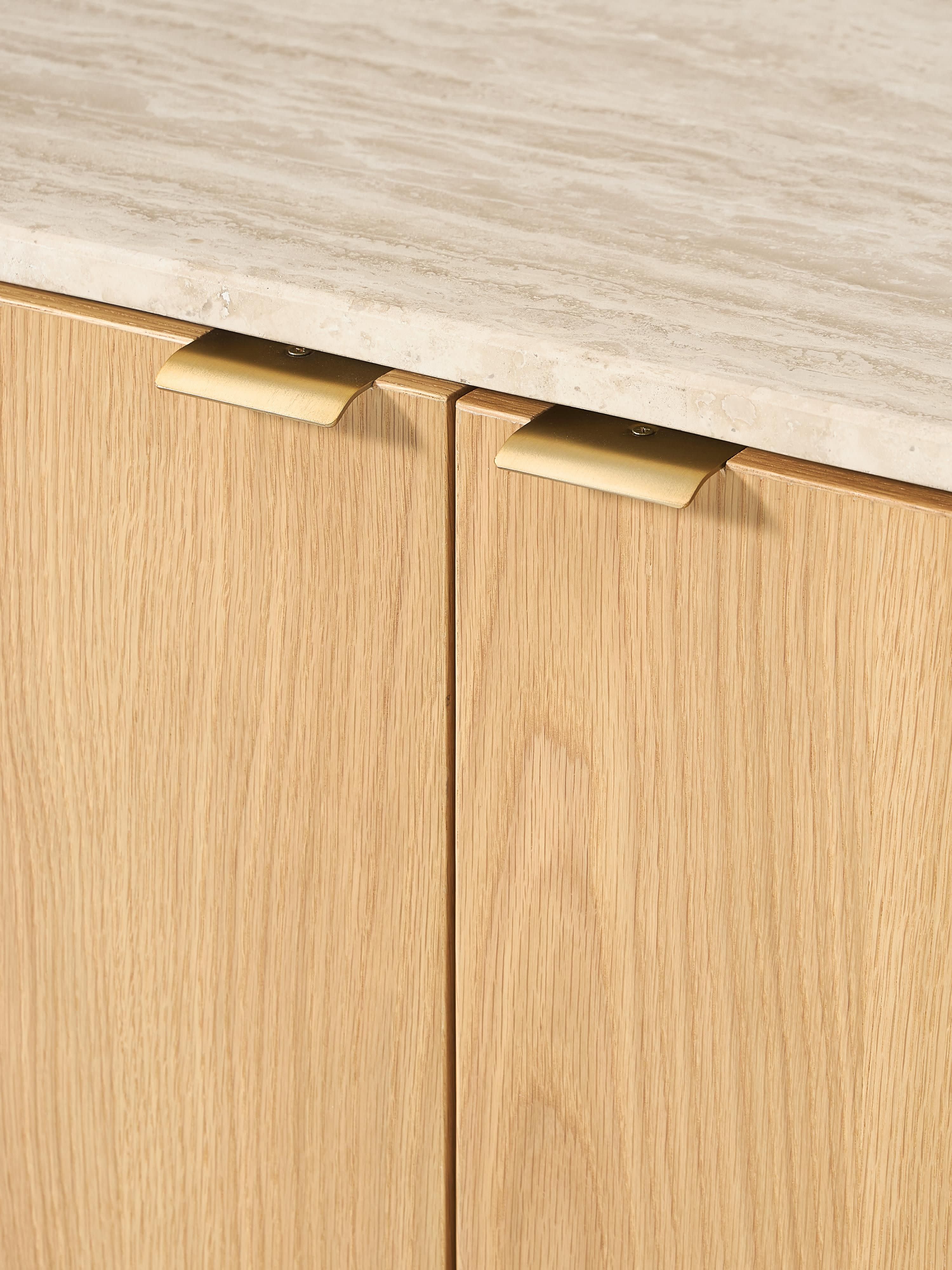 Zumi Wooden Sideboard with Rounded Corners and Travertine Top