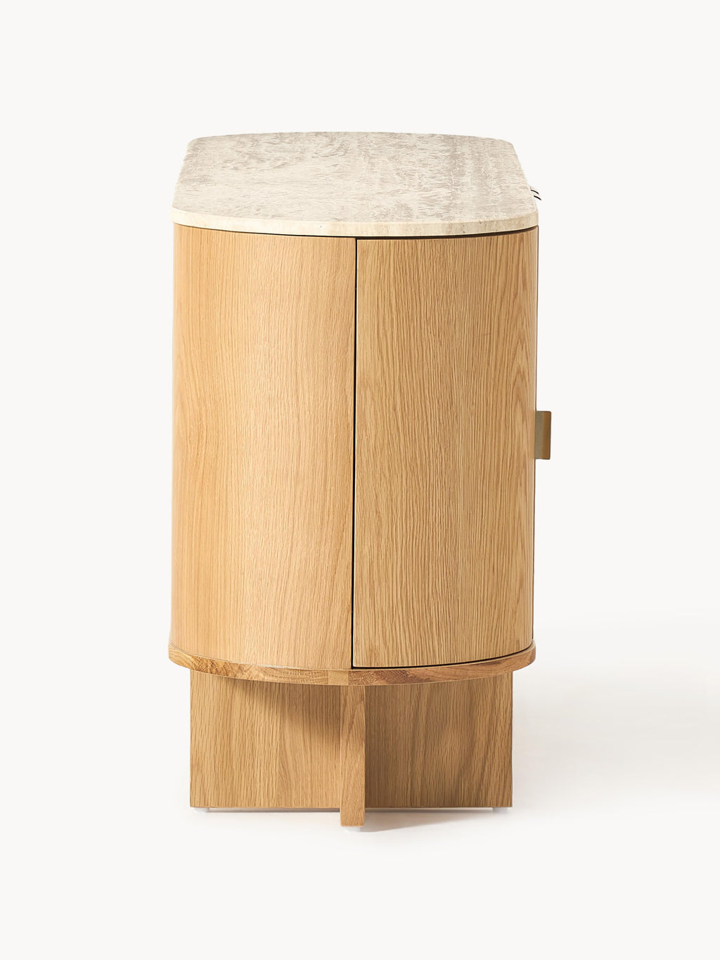 Zumi Wooden Sideboard with Rounded Corners and Travertine Top