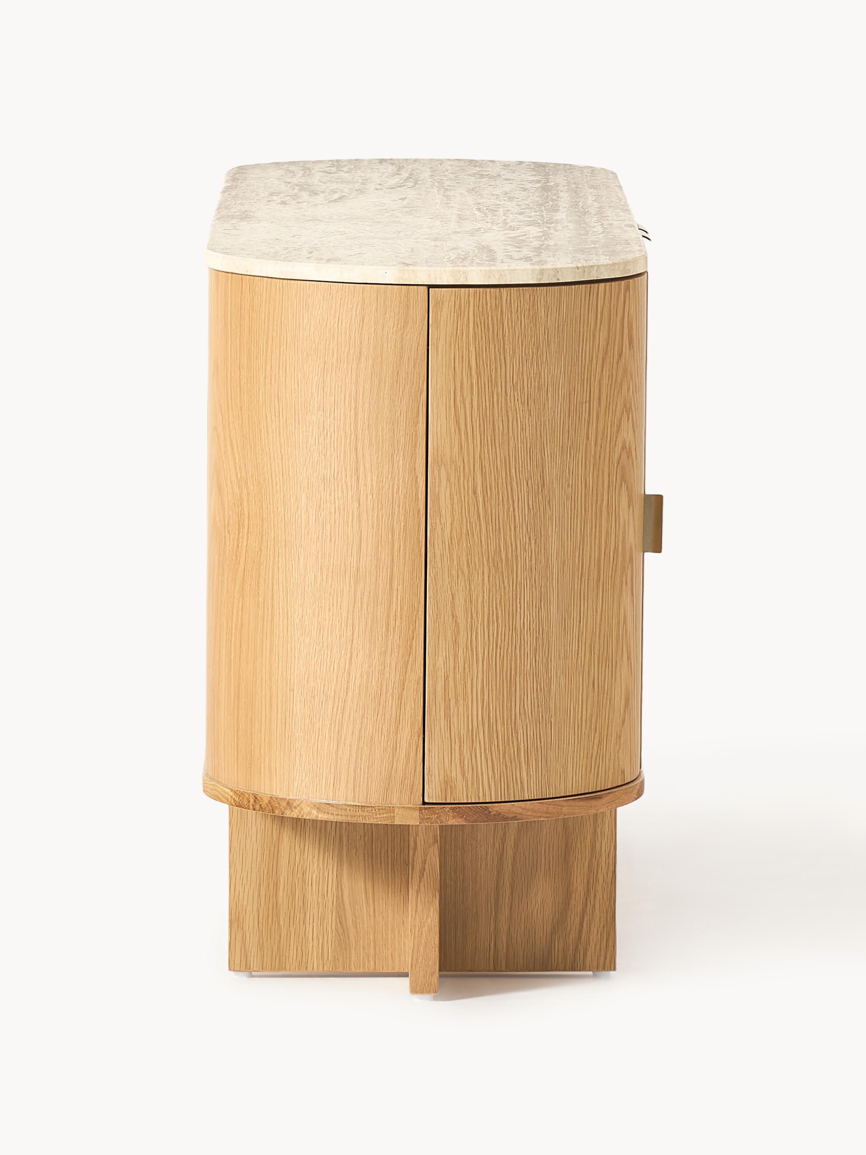 Zumi Wooden Sideboard with Rounded Corners and Travertine Top