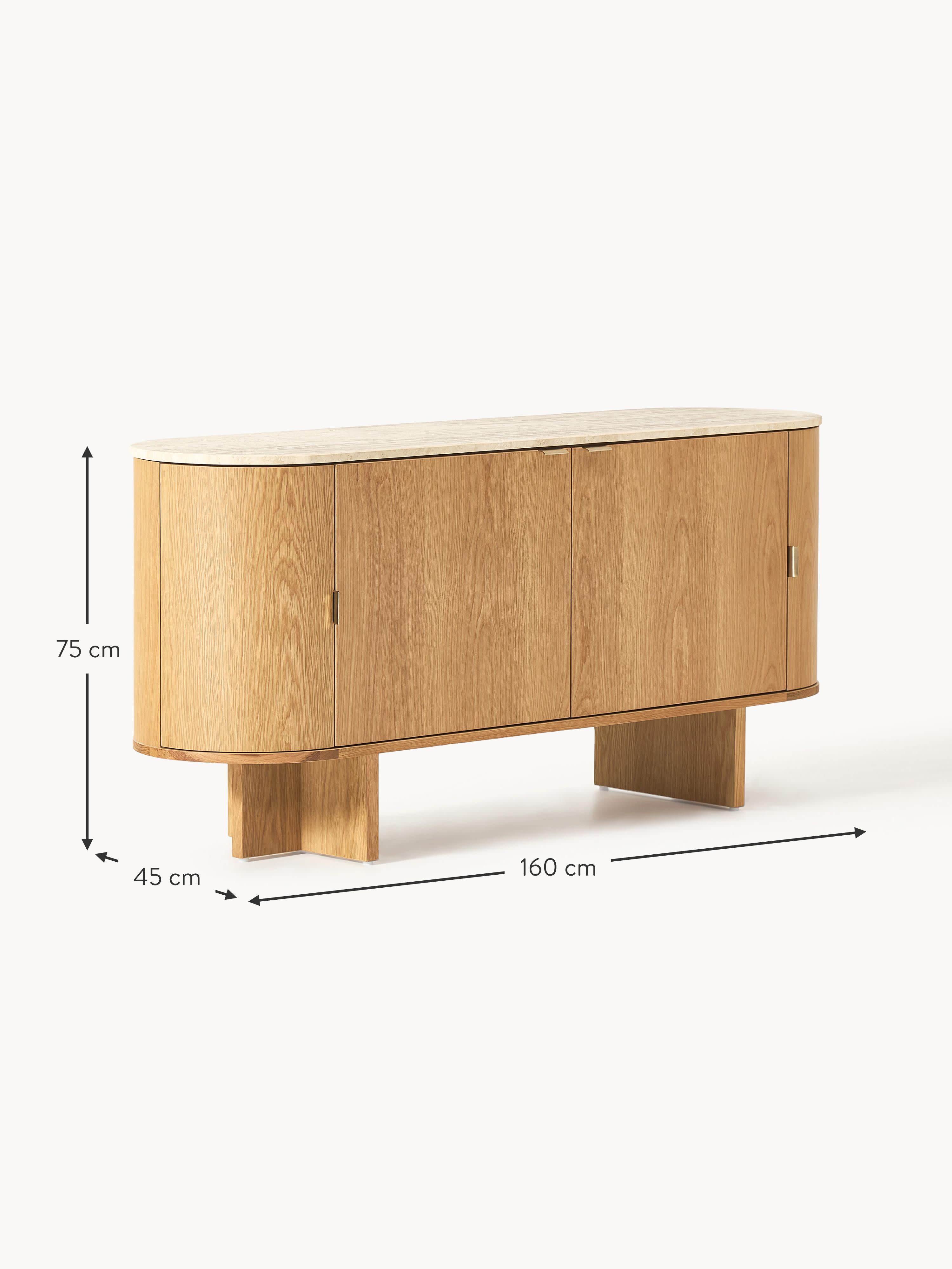 Zumi Wooden Sideboard with Rounded Corners and Travertine Top