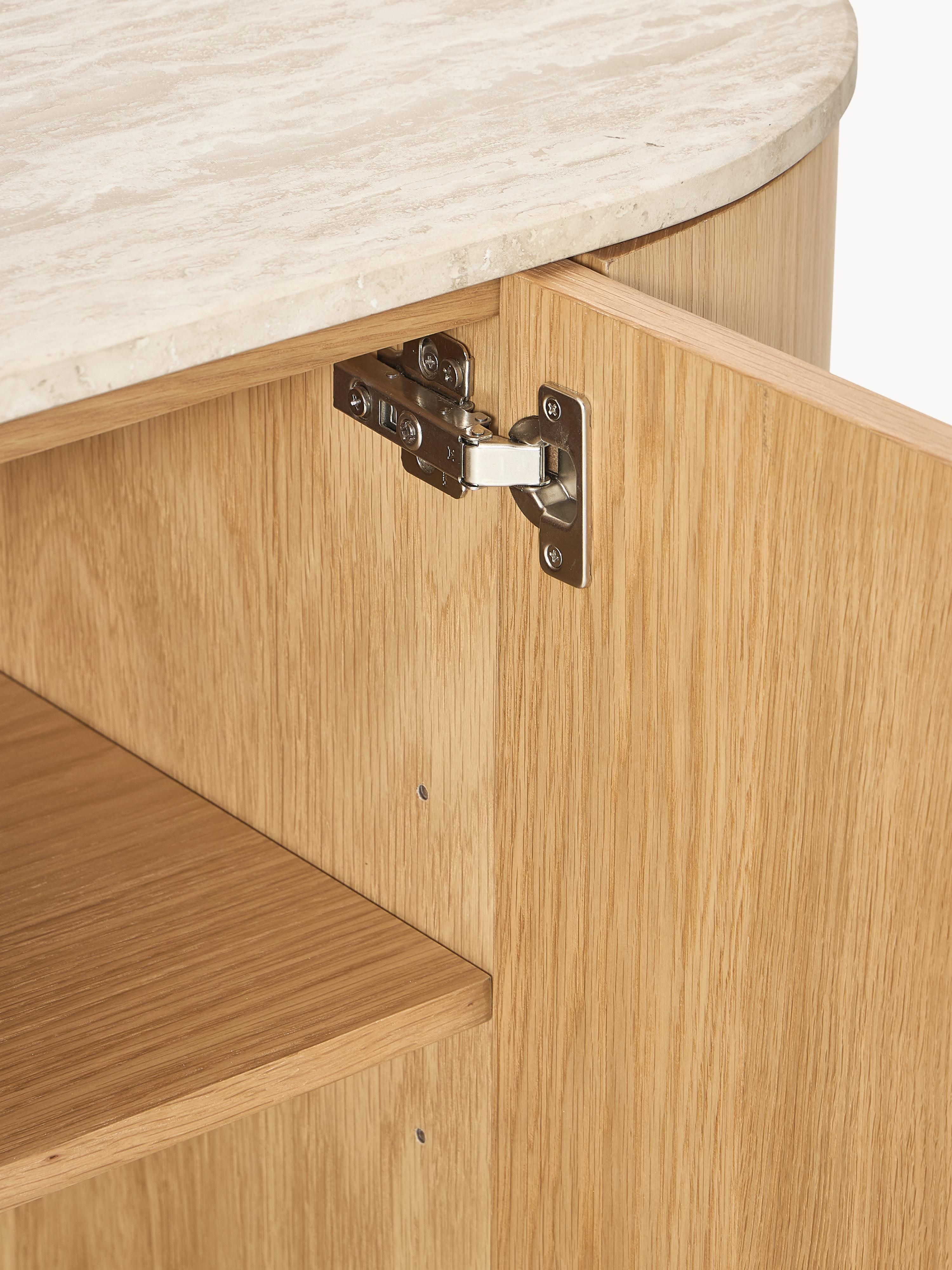 Zumi Wooden Sideboard with Rounded Corners and Travertine Top