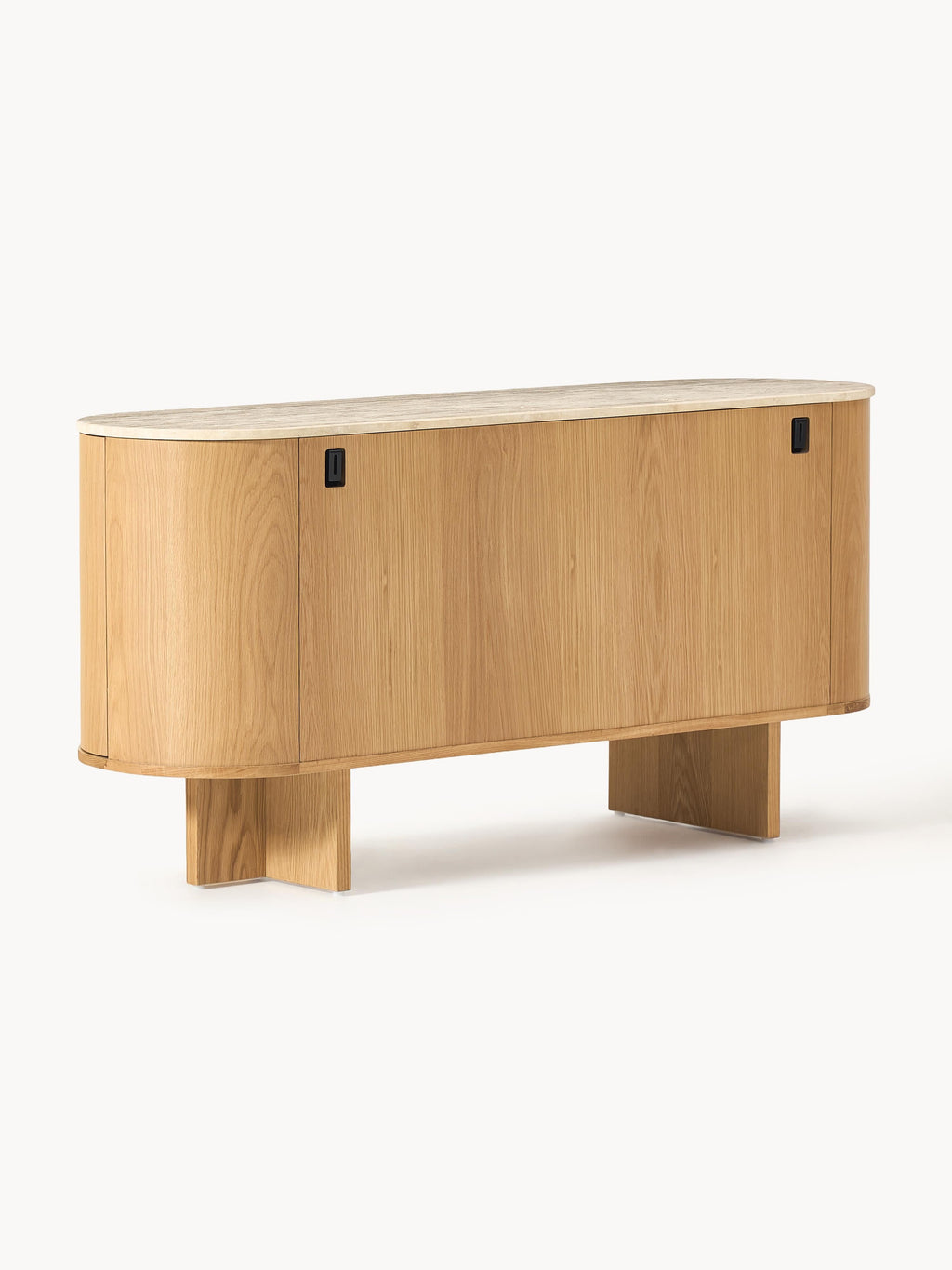 Zumi Wooden Sideboard with Rounded Corners and Travertine Top