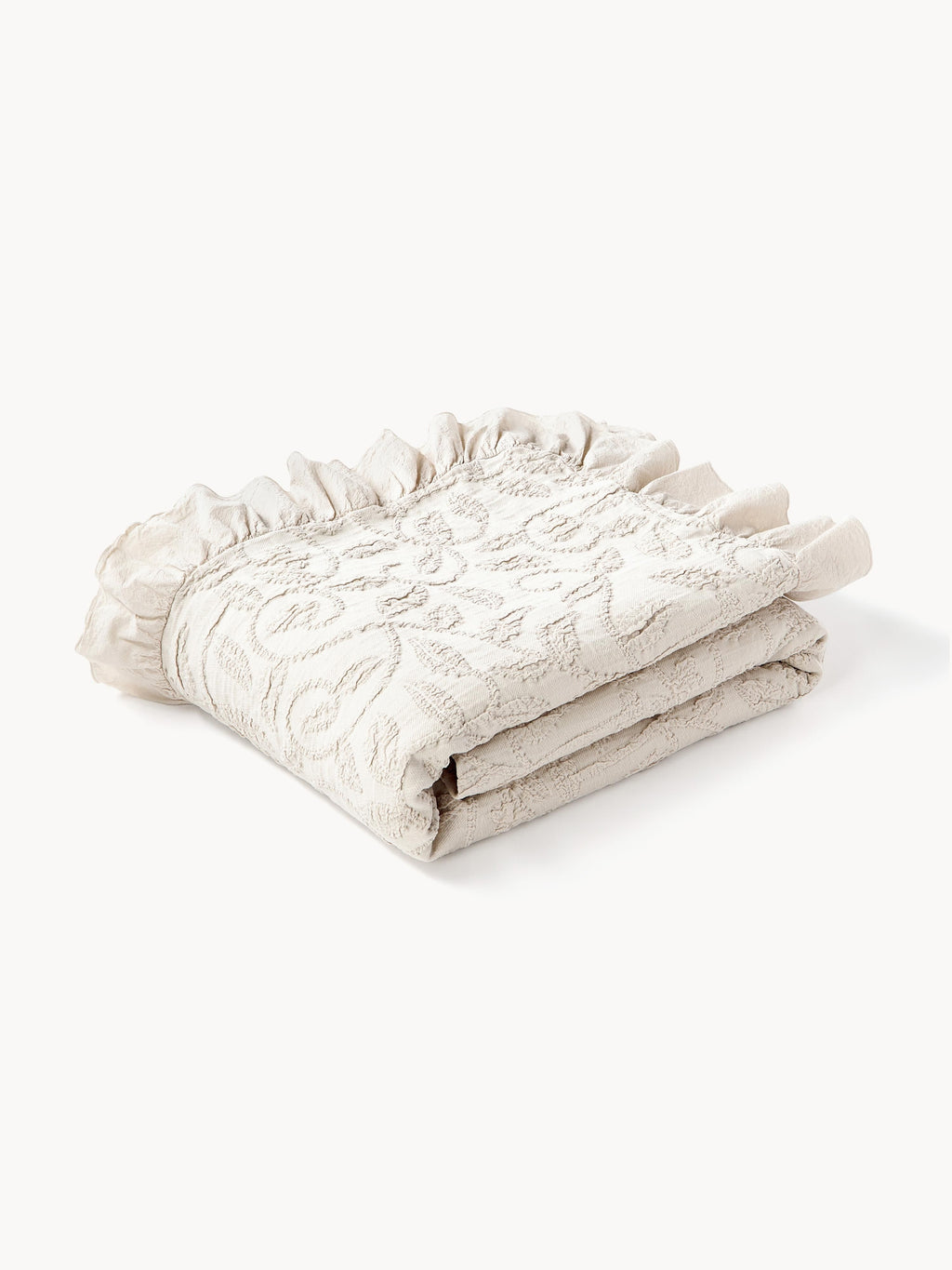 Gallery image 1 - Structured Cotton Blanket Clara with Ruffles and Floral Pattern