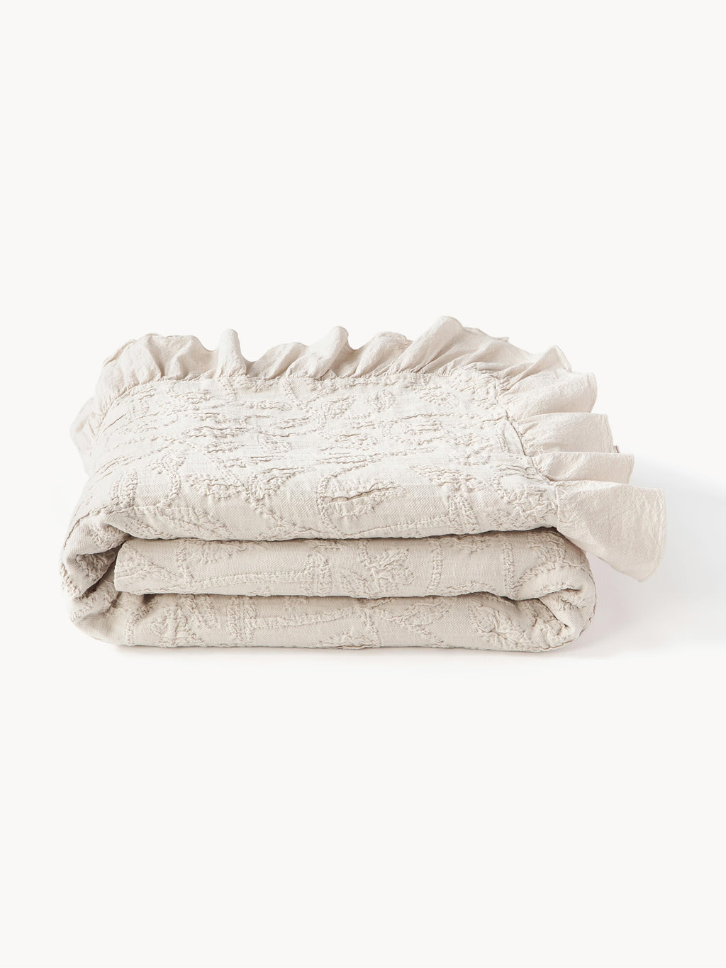 Clara Structured Cotton Blanket with Ruffles and Floral Pattern