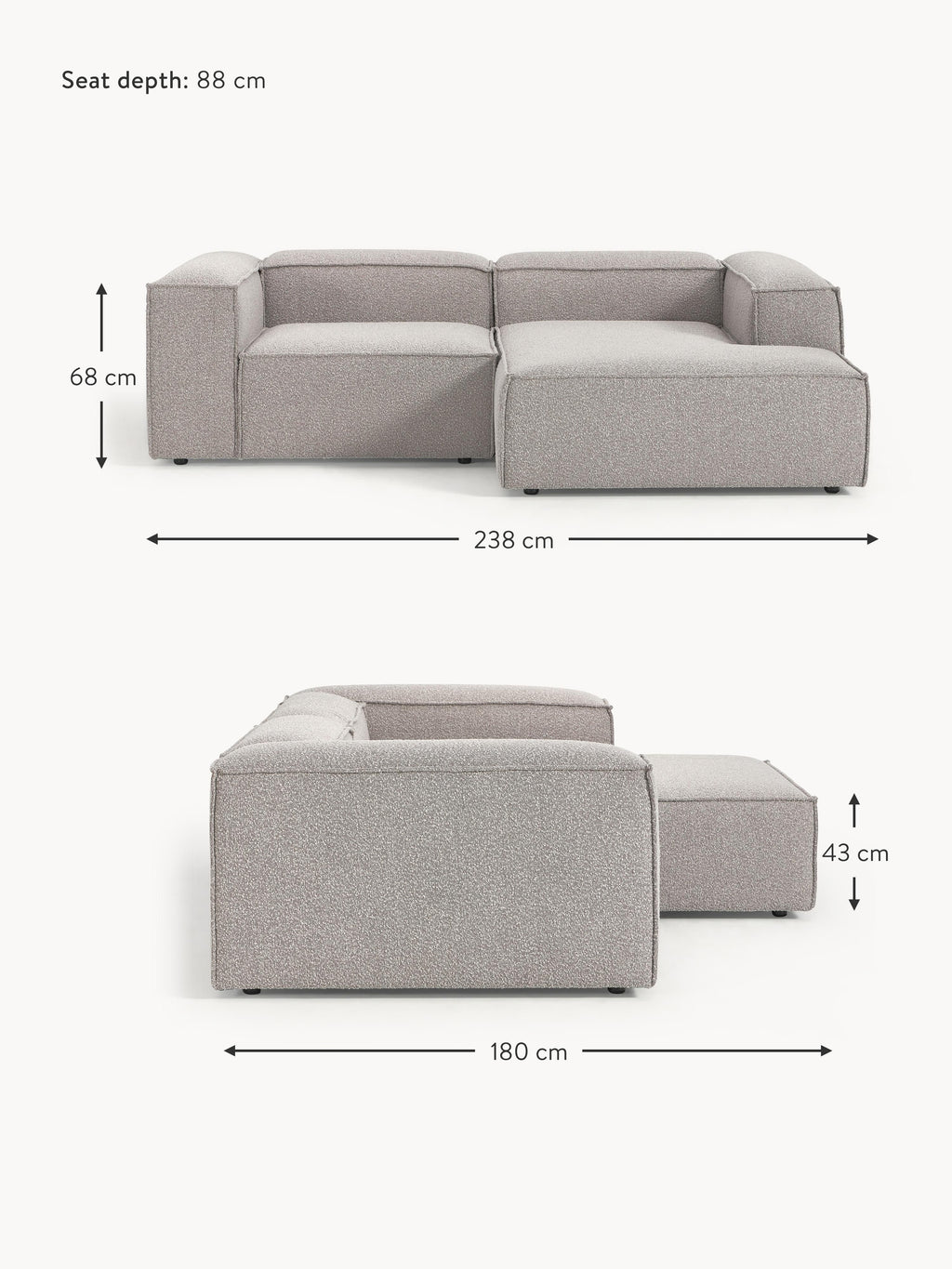 Lennon Bouclé Modular Corner Sofa (3-seater)