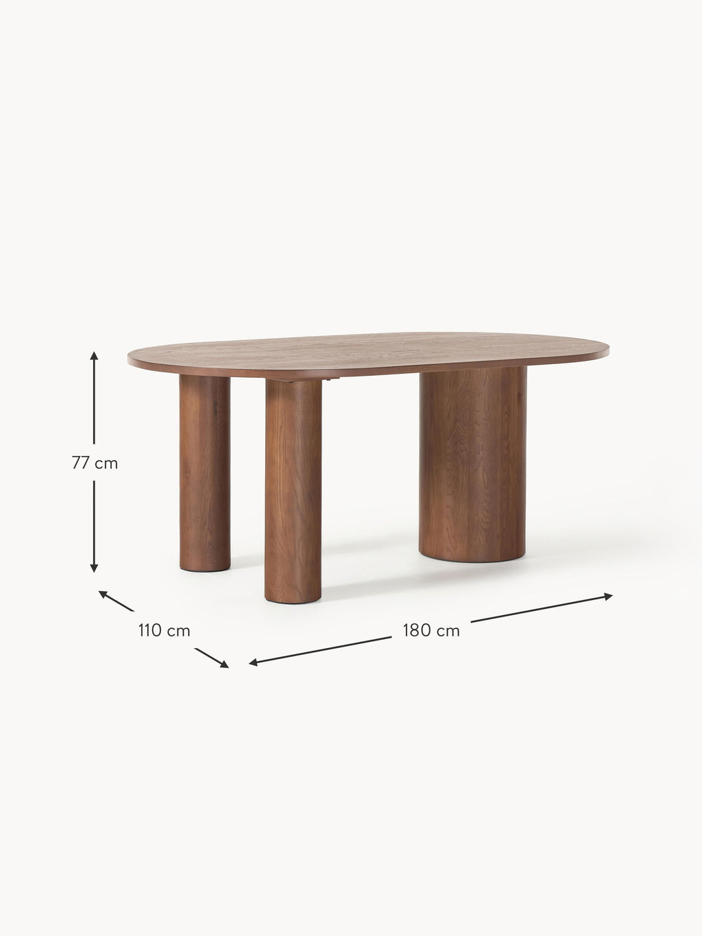 Dunia Oval Oak Wood Dining Table, in various sizes