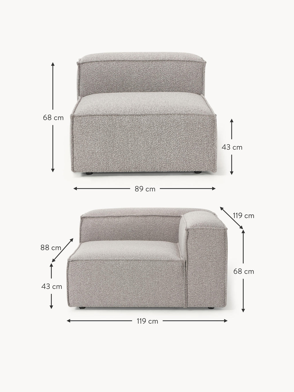 Lennon Bouclé Modular Sofa (4-seater)
