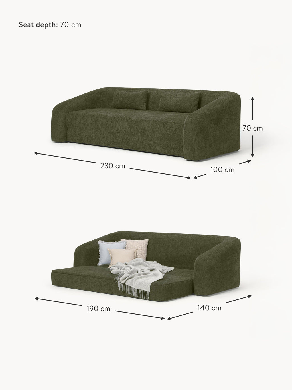 Eliot Teddy Bouclé Sofa Bed (3-seater)