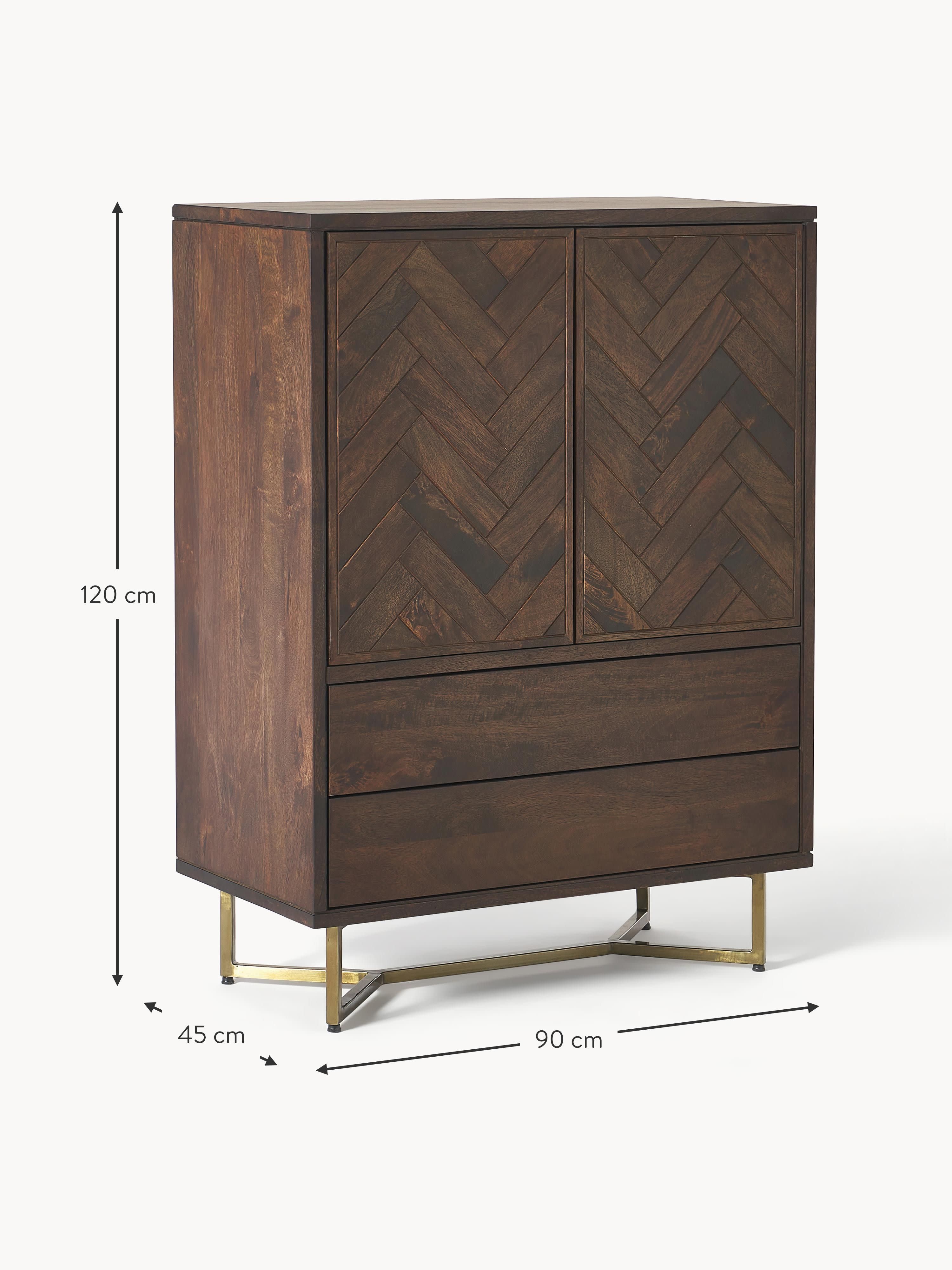 Luca Mango Wood Highboard with Herringbone Pattern