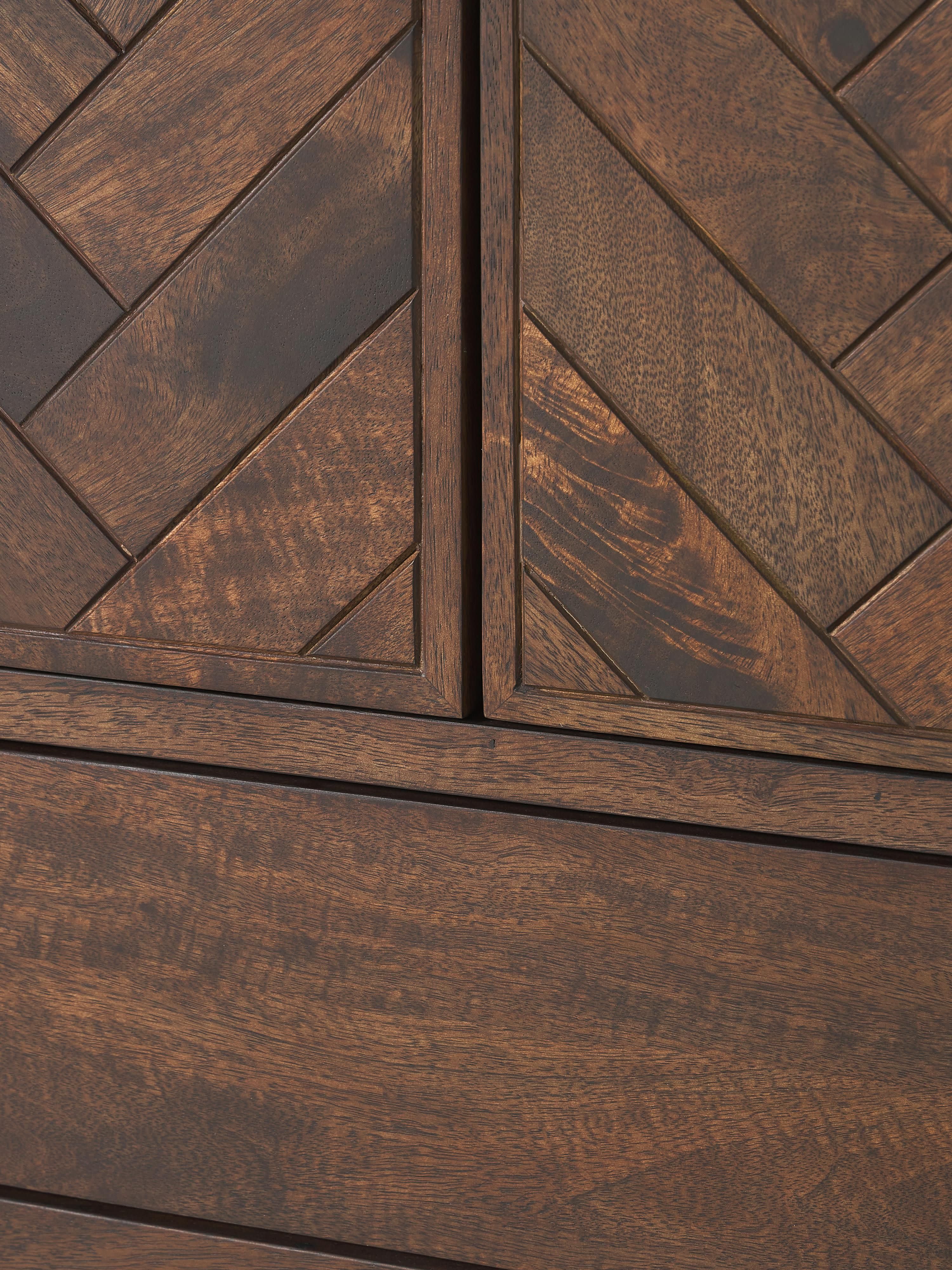 Luca Mango Wood Highboard with Herringbone Pattern