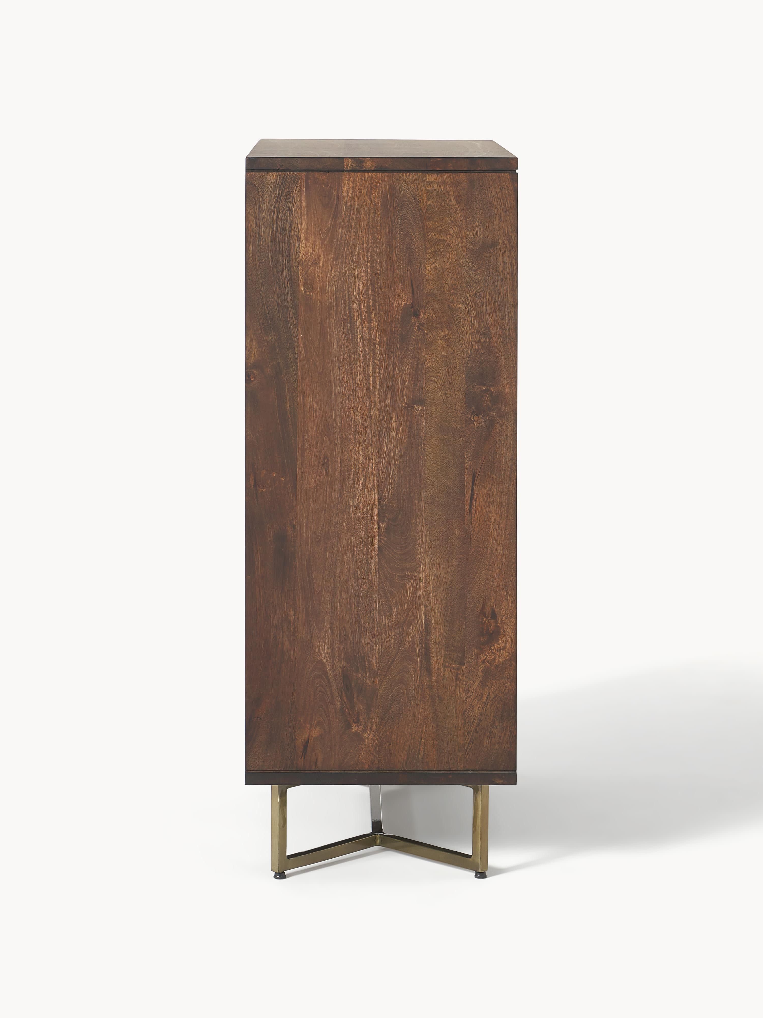 Luca Mango Wood Highboard with Herringbone Pattern