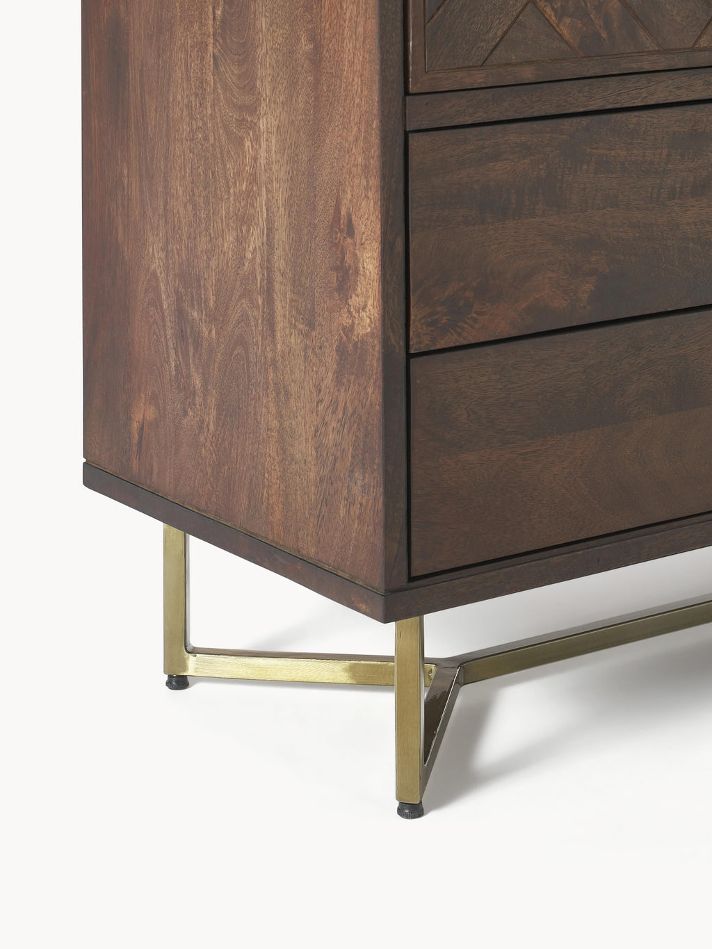 Luca Mango Wood Highboard with Herringbone Pattern