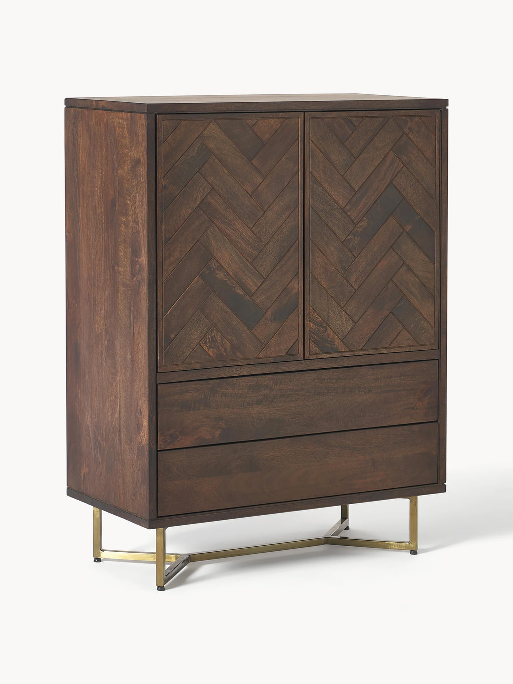 Gallery image 1 - Mango Wood Highboard Luca with Herringbone Pattern