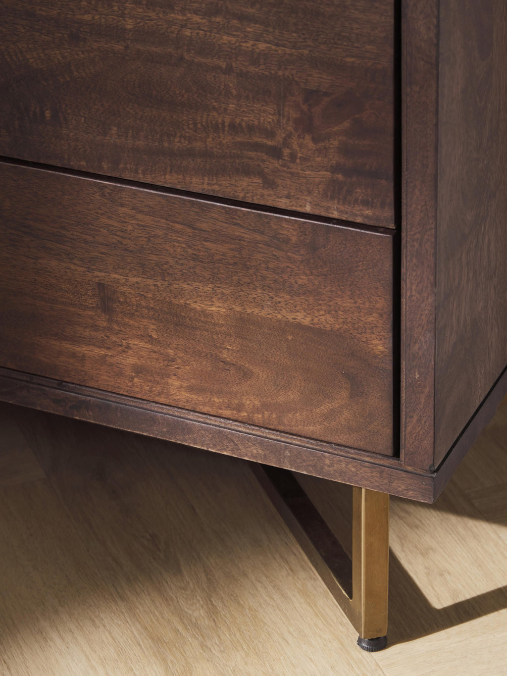Luca Mango Wood Highboard with Herringbone Pattern