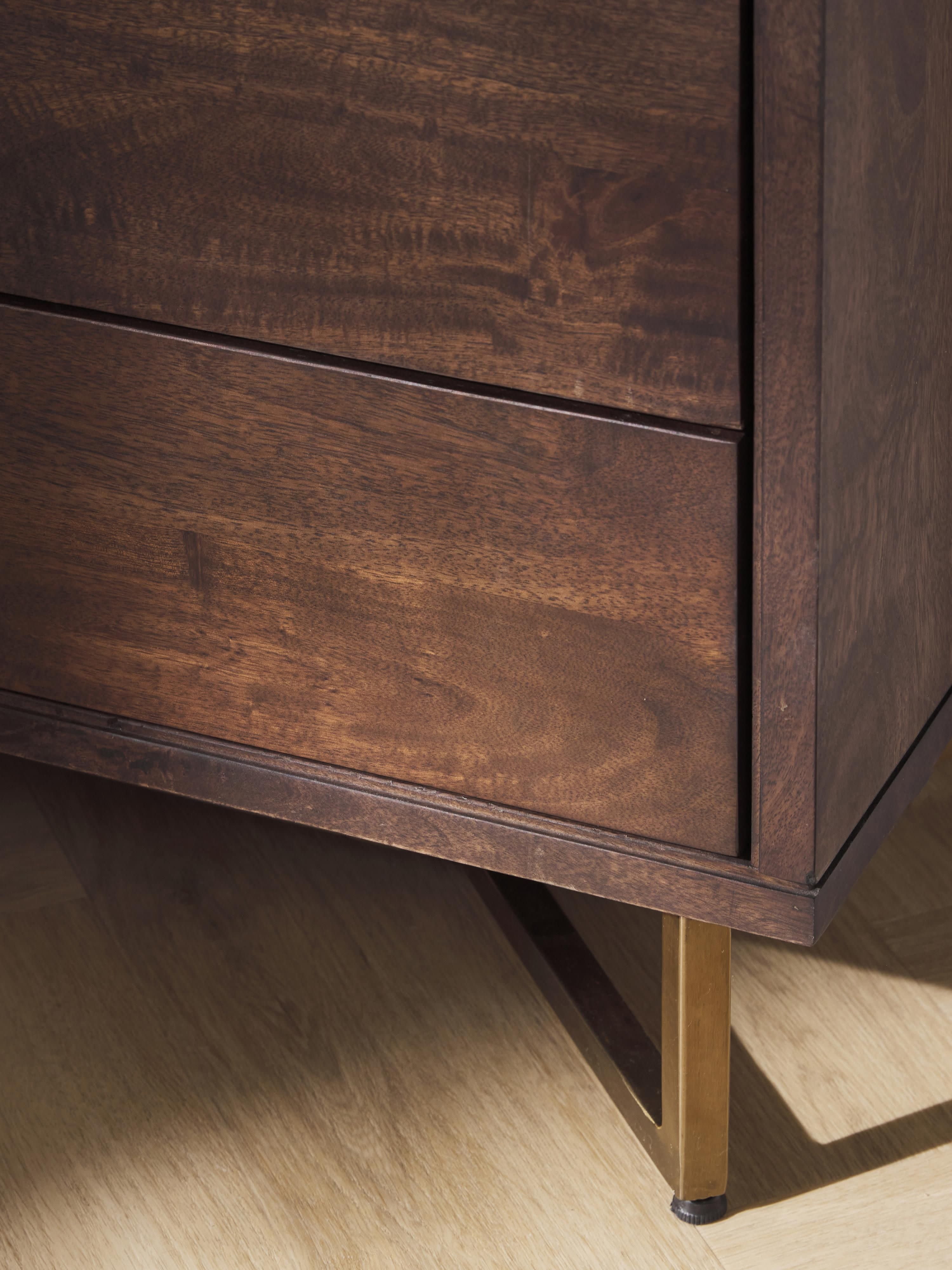 Luca Mango Wood Highboard with Herringbone Pattern