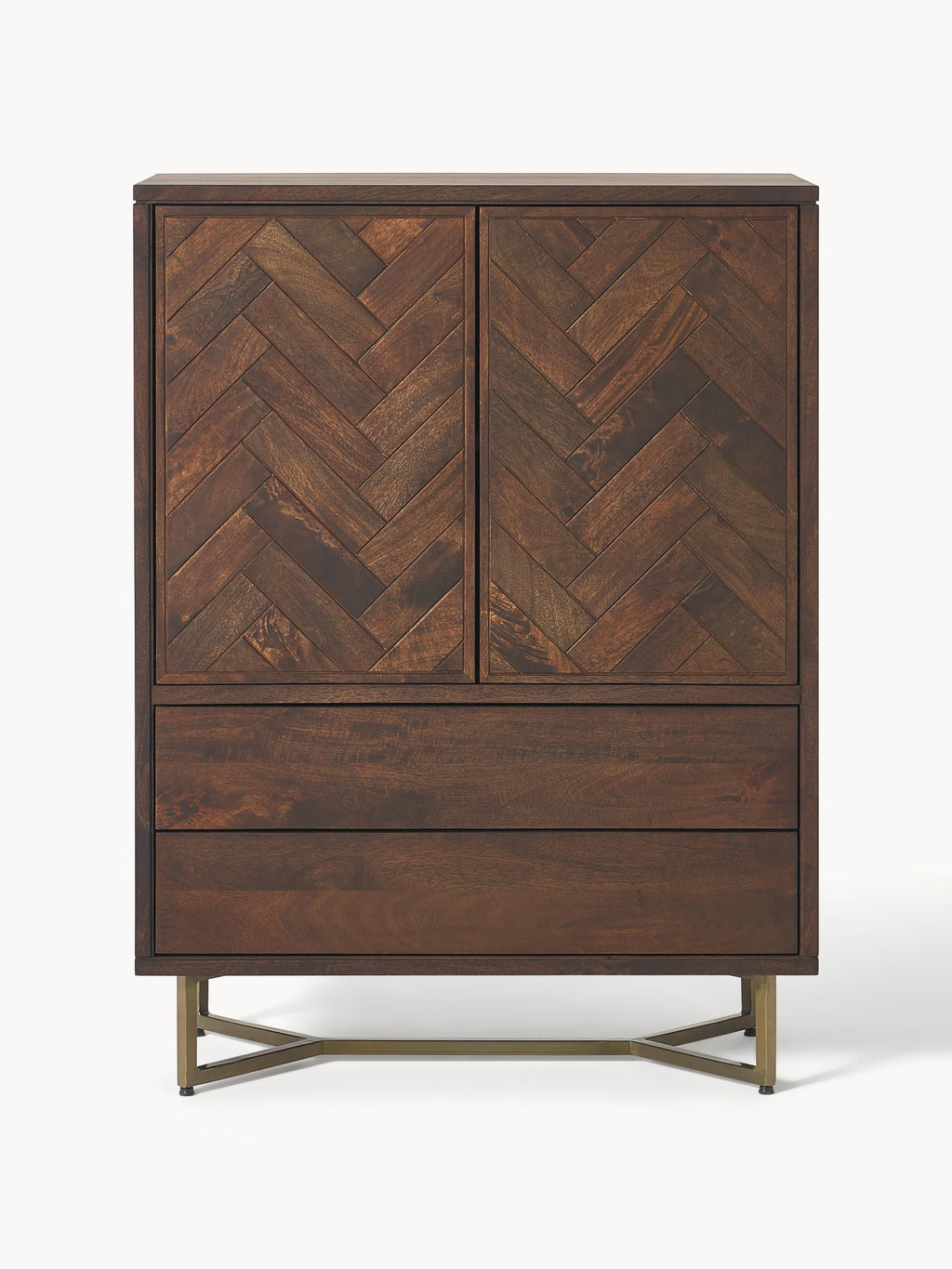 Luca Mango Wood Highboard with Herringbone Pattern