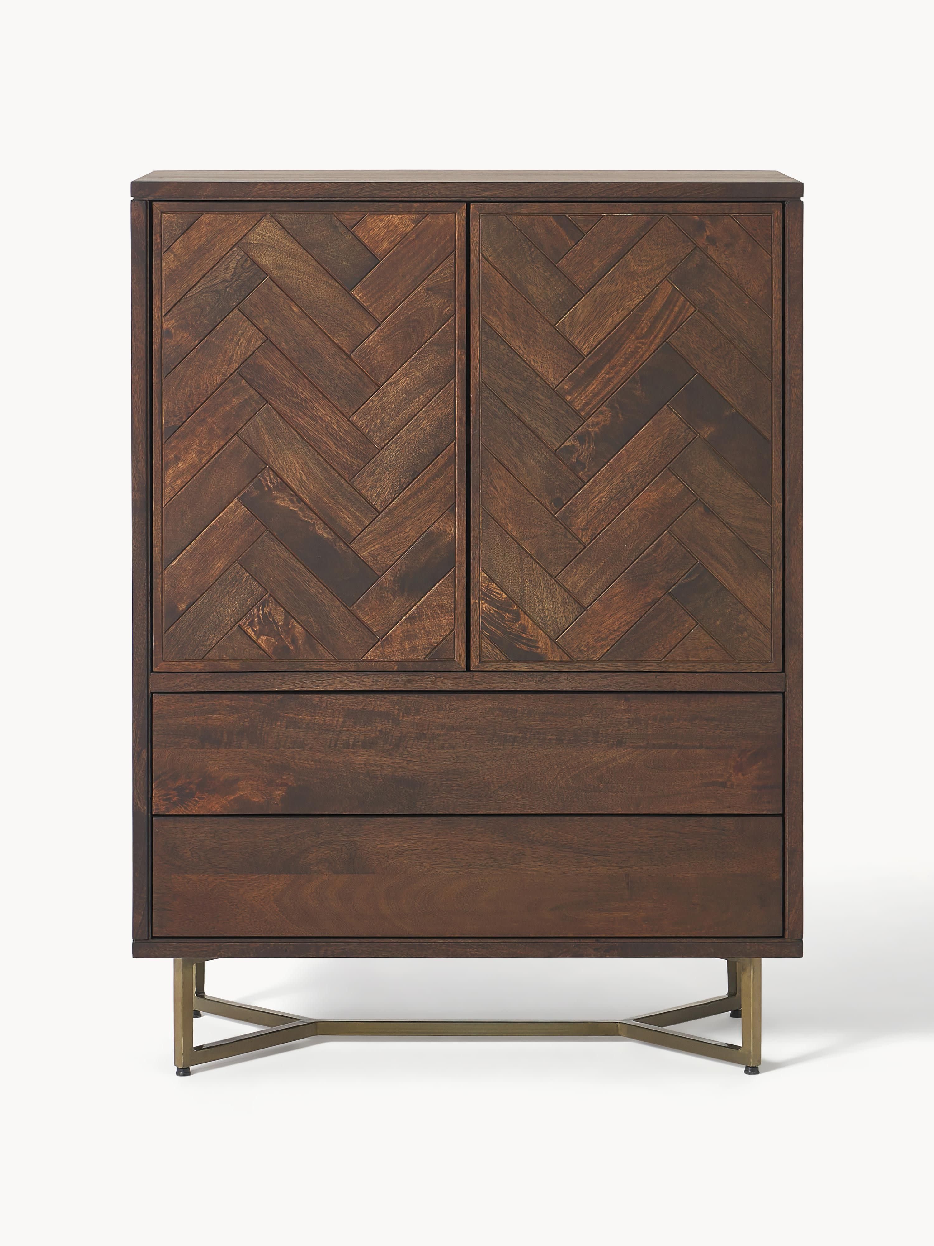 Luca Mango Wood Highboard with Herringbone Pattern