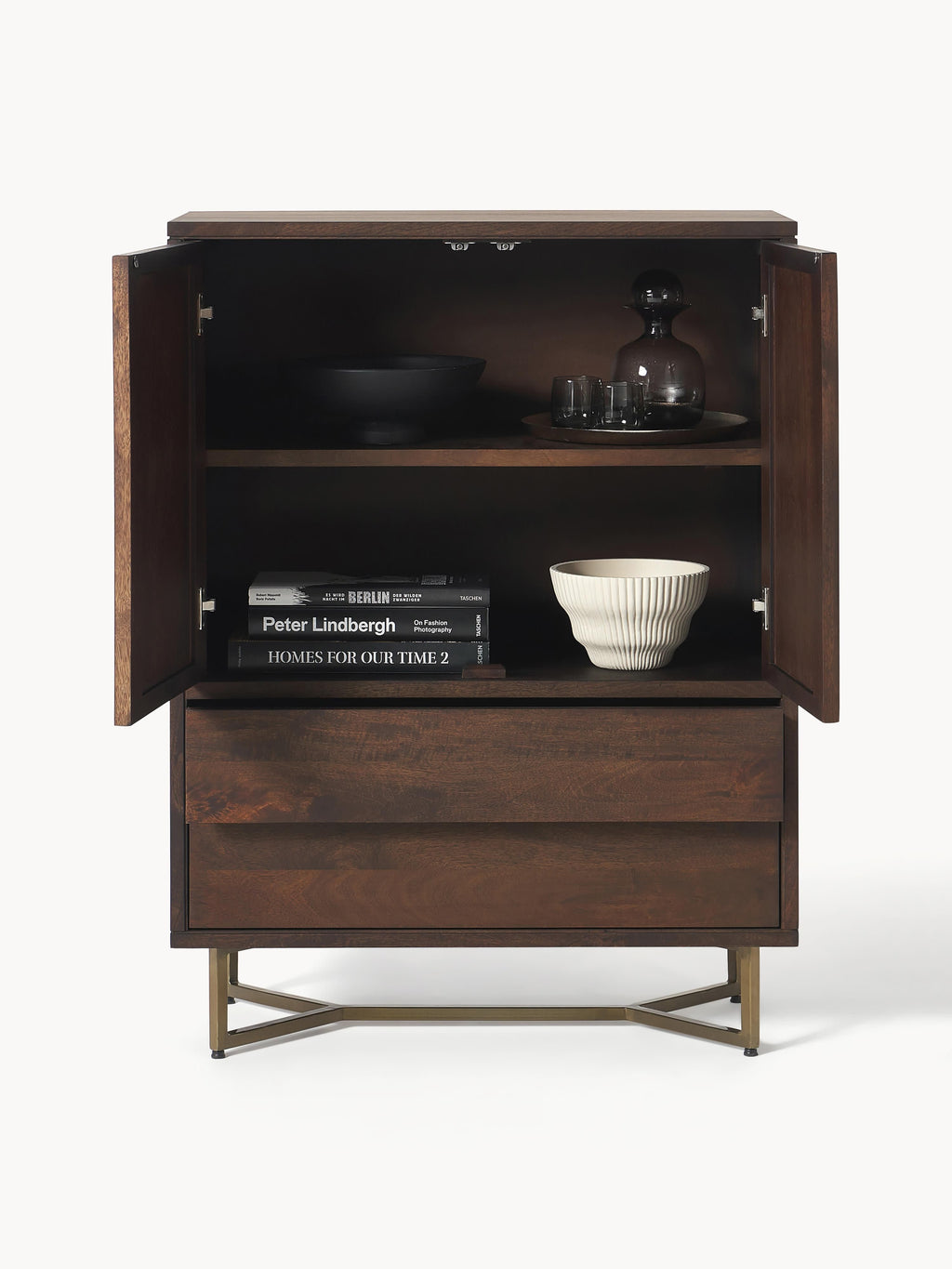 Luca Mango Wood Highboard with Herringbone Pattern