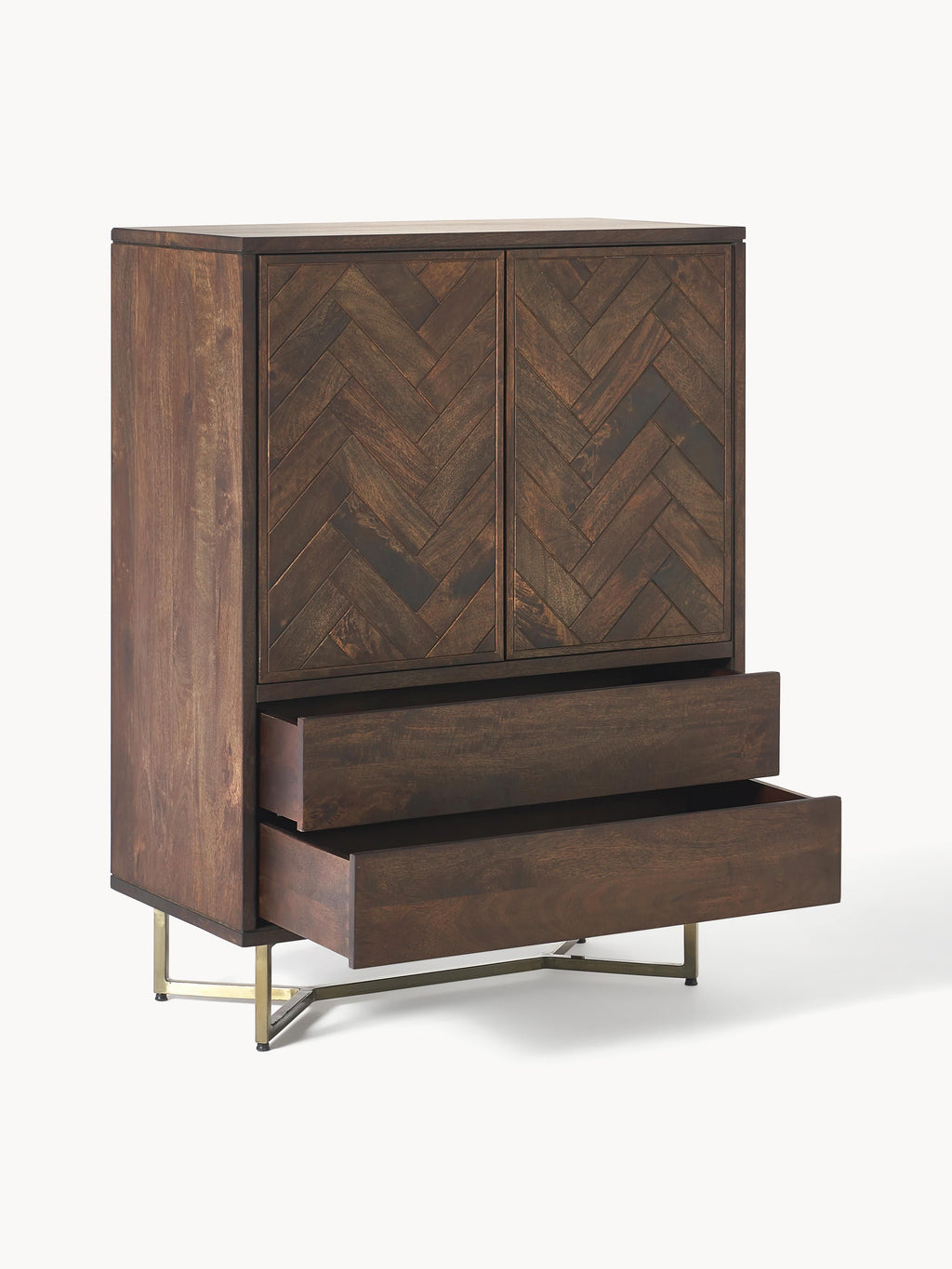 Luca Mango Wood Highboard with Herringbone Pattern