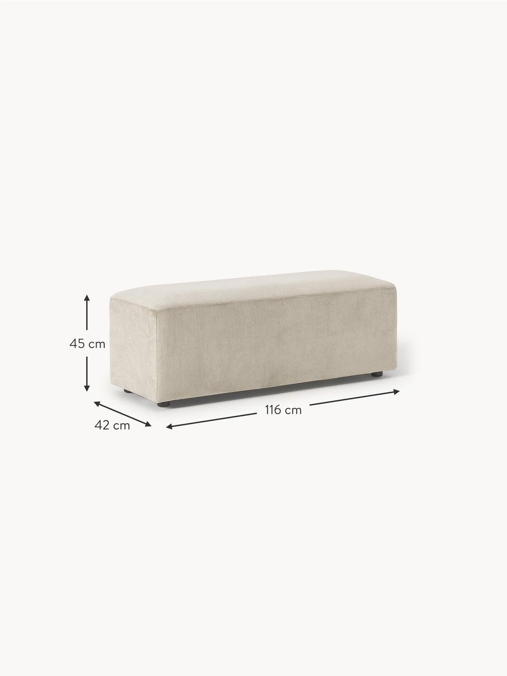 Melva XL Corduroy Ottoman, W 116 x D 42 cm