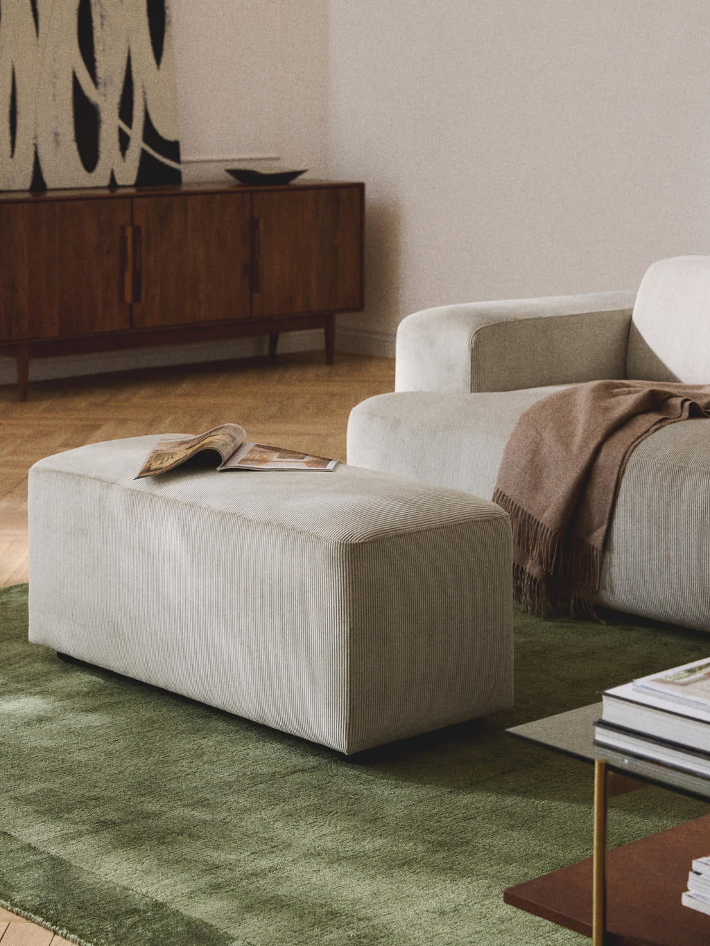 Melva Corduroy Ottoman, W 99 x D 42 cm